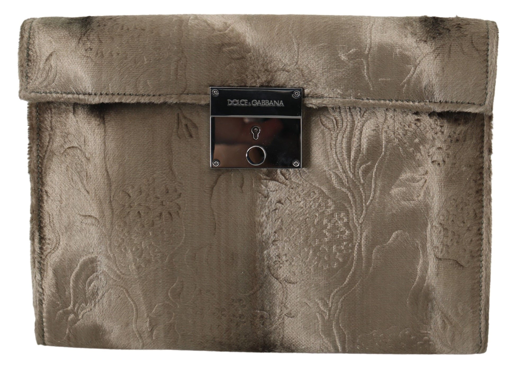 Dolce & Gabbana Beige Samt Blumenleder Herren Dokumenten Aktentasche