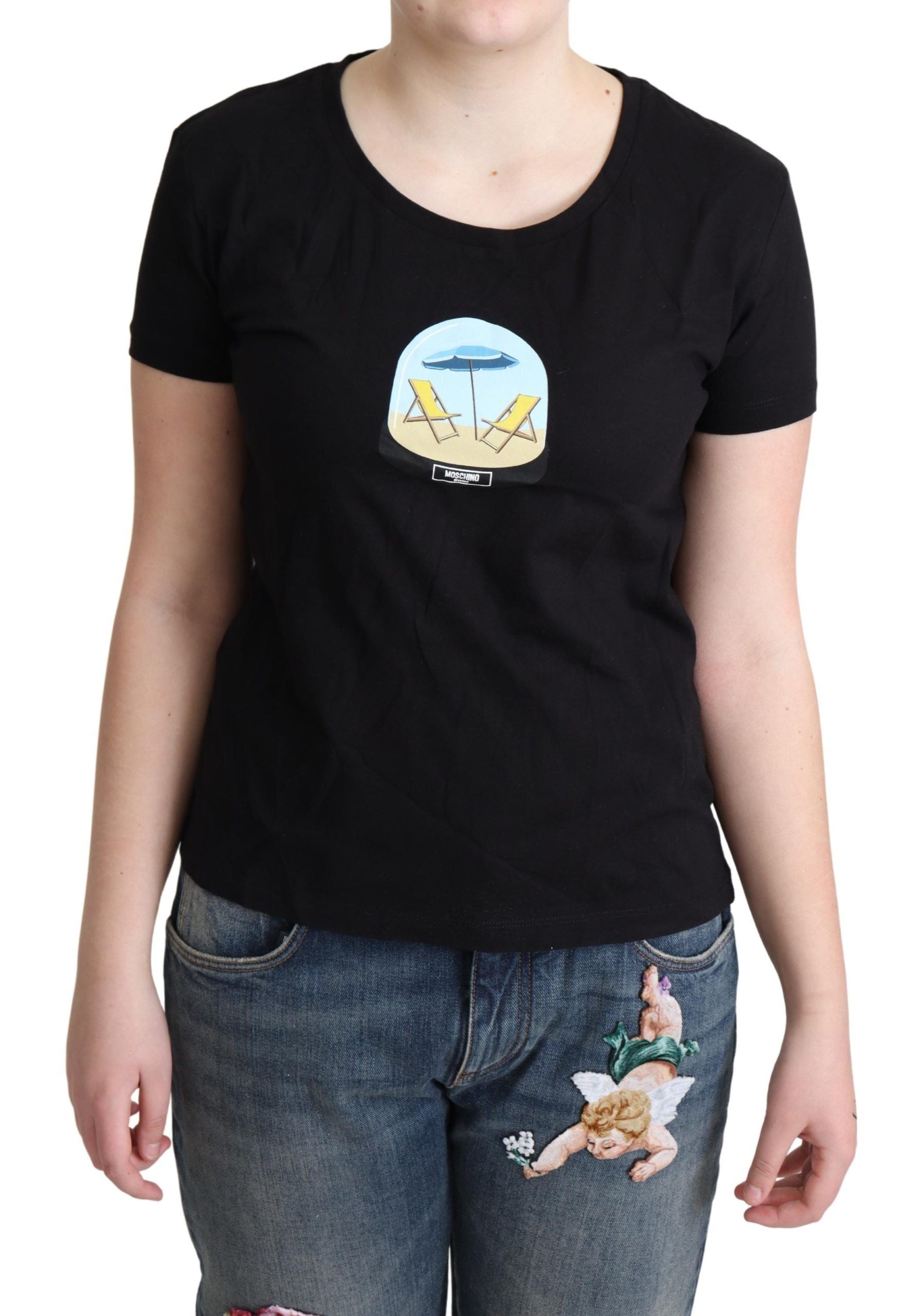 Moschino – Schwarzes, bedrucktes Baumwoll-T-Shirt mit kurzen Ärmeln