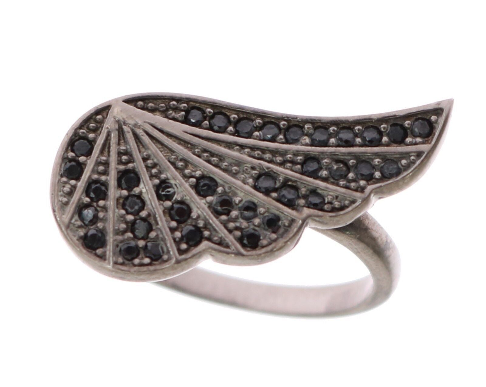 Nialaya Silber Damenring mit schwarzen Zirkonia-Steinen, Rhodium 925