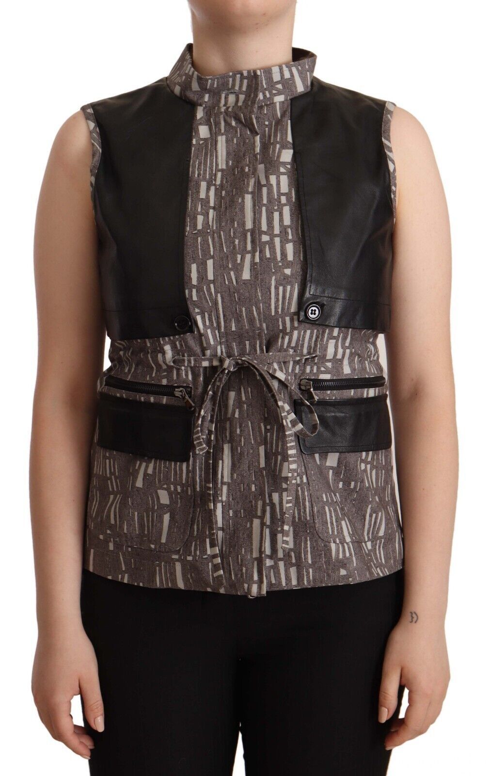 Comeforbreakfast Braune schwarze Weste Leder Ärmelloses Top Bluse