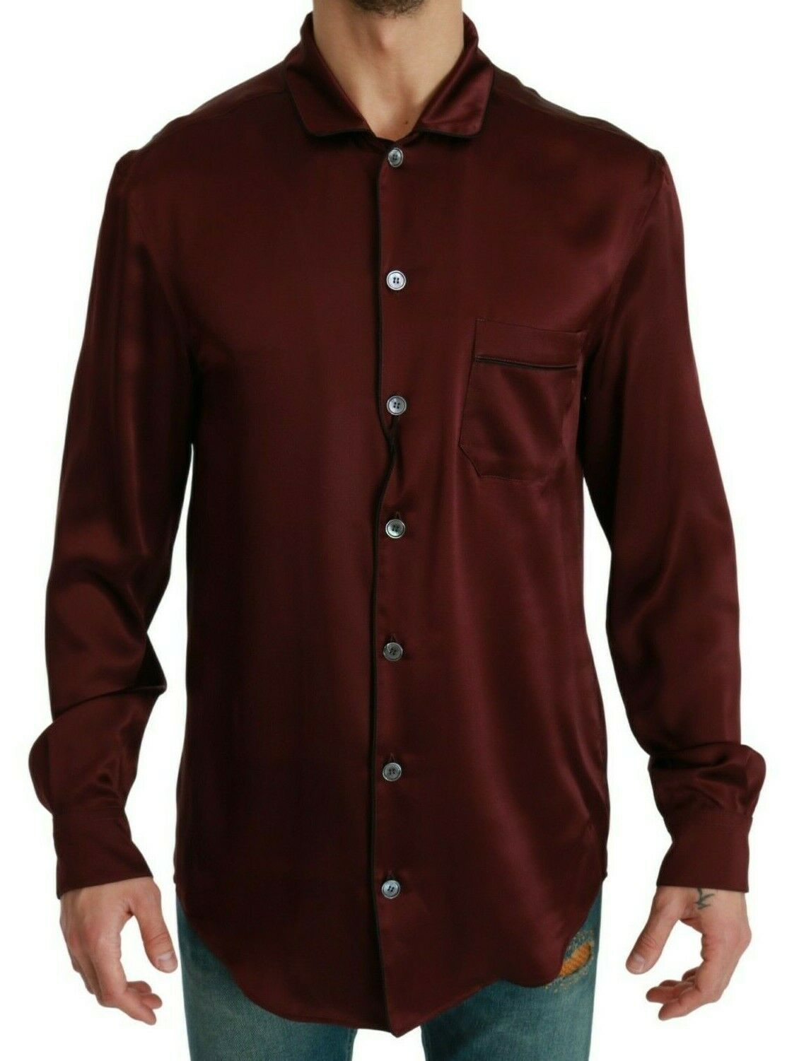 Dolce & Gabbana Bordeauxrotes Seidenpyjama-Freizeithemd