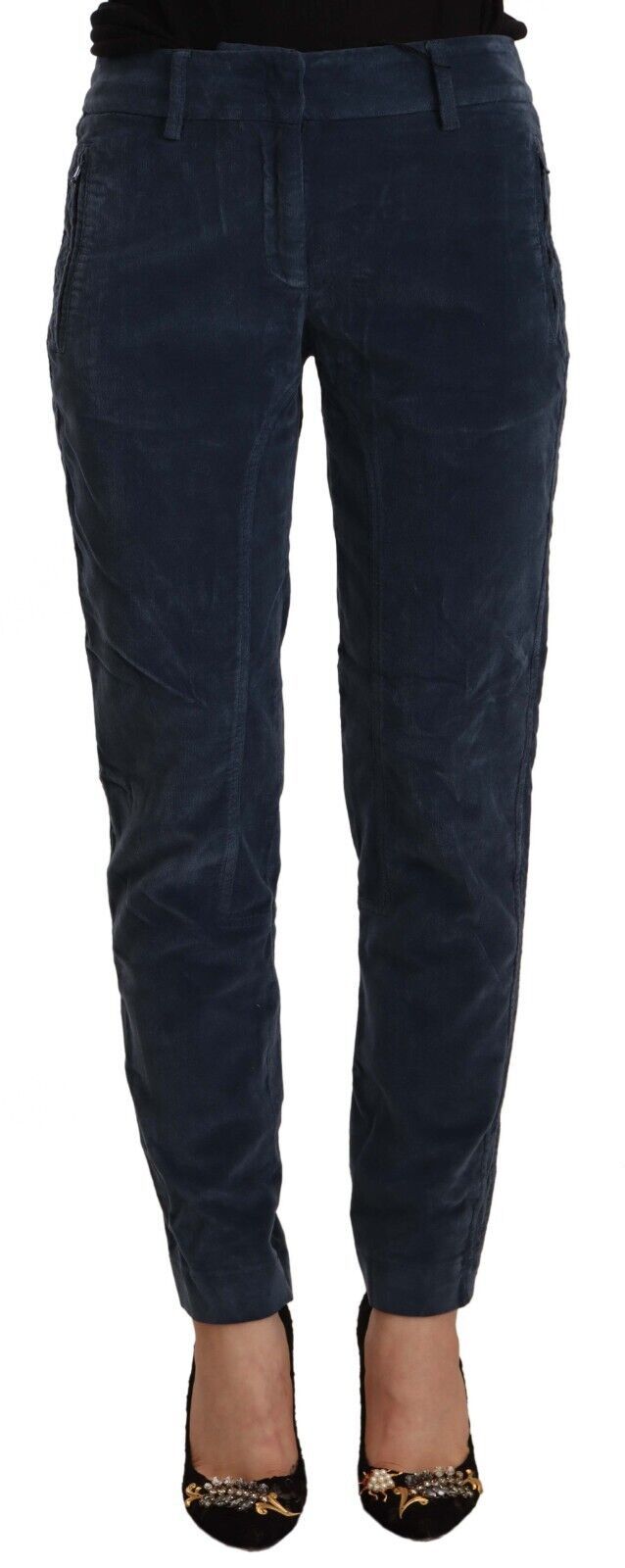 Peserico – Blaue, schmal zulaufende Hose aus Baumwollstretch mit mittlerer Taille