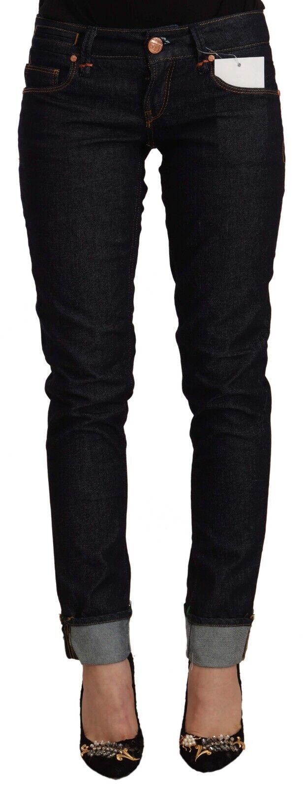 Acht – Schwarze Slim Fit-Jeans aus Baumwolle mit niedriger Taille