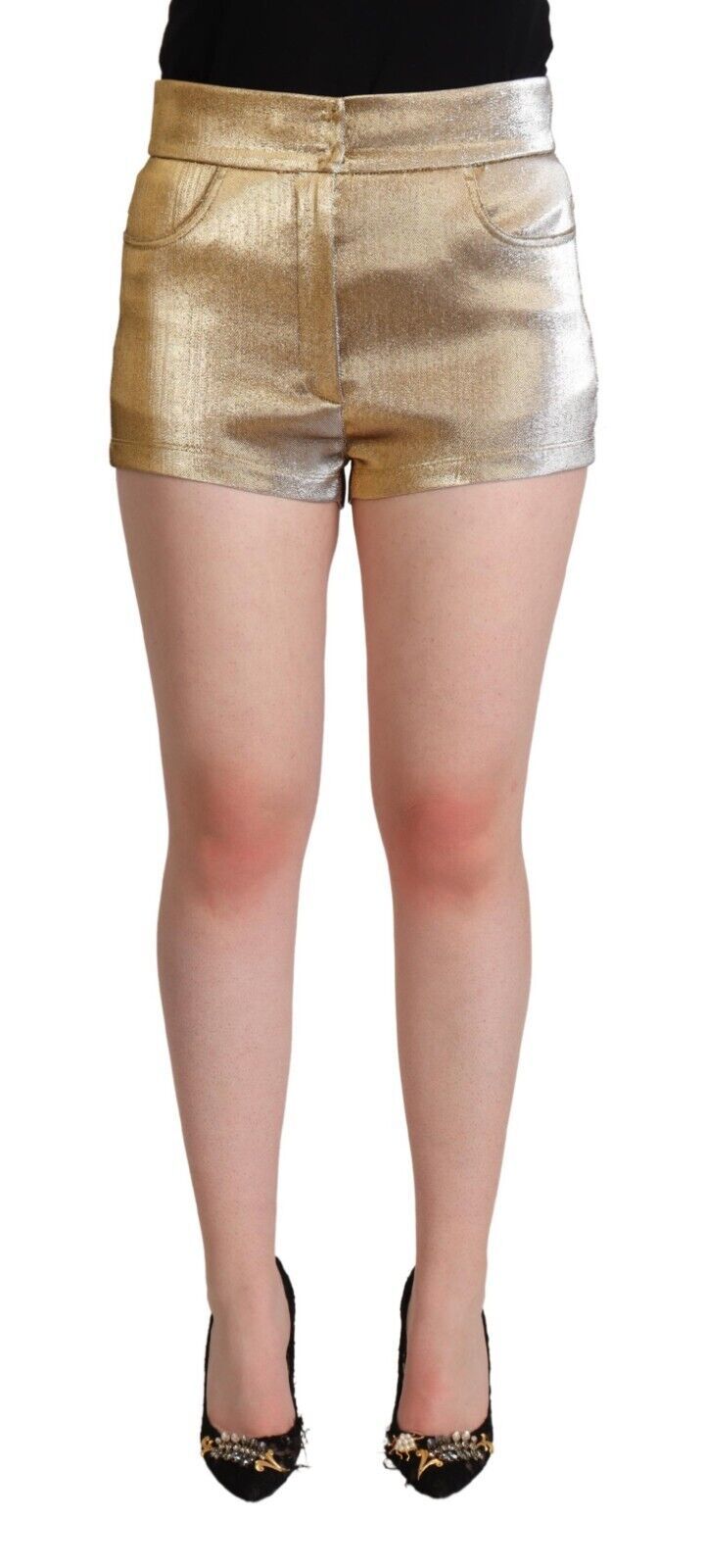 Dolce & Gabbana – Hotpants-Shorts aus Baumwolle in Metallic-Gold mit mittlerer Taille