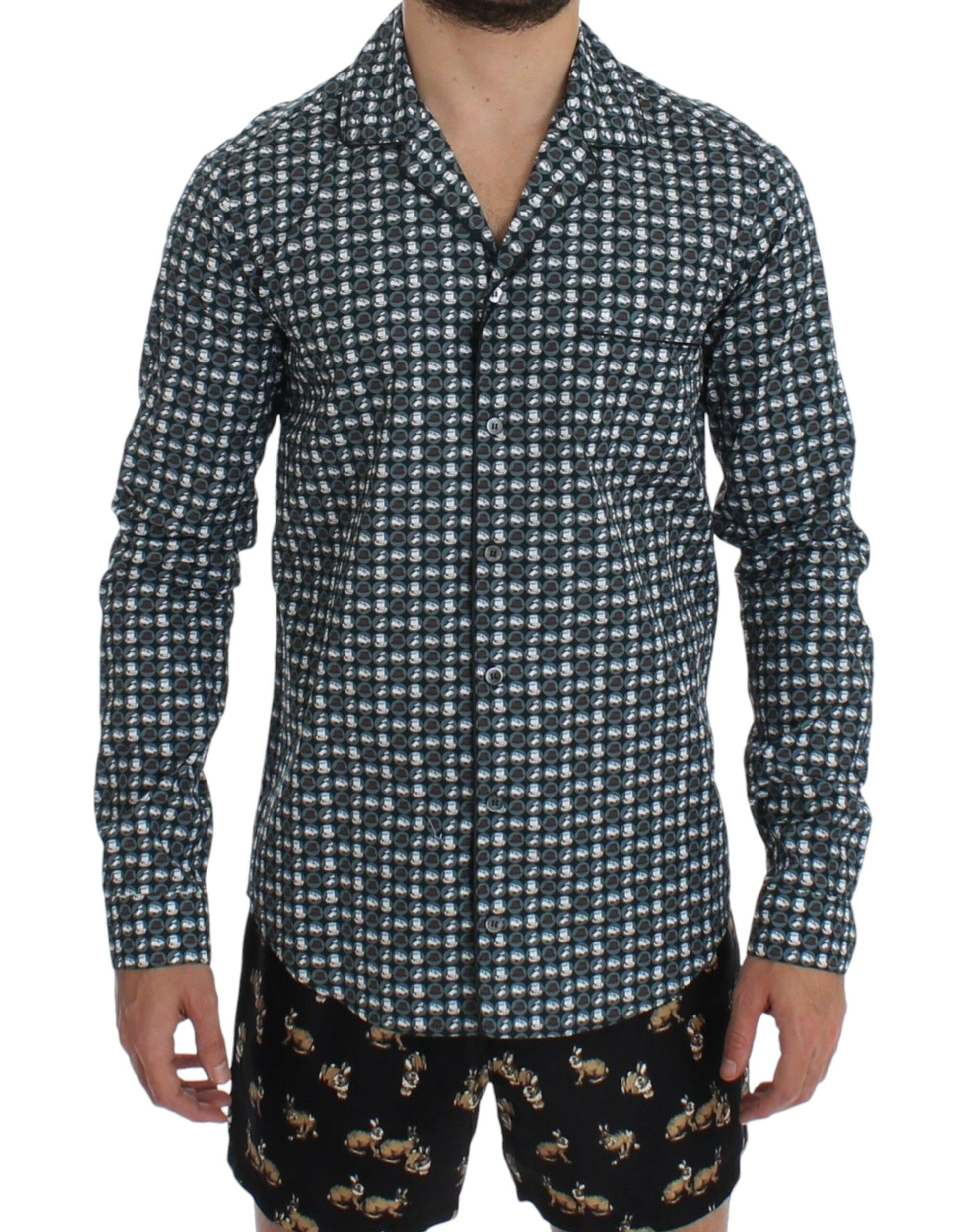 Dolce & Gabbana Pyjamahemd aus Baumwolle mit grünem Hut-Print, Nachtwäsche