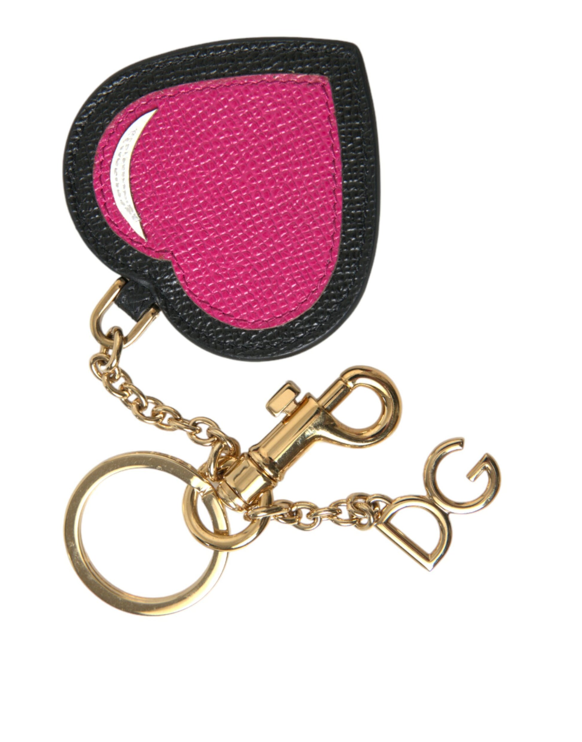 Dolce & Gabbana Schlüsselanhänger aus rosa schwarzem Herzleder in Goldton aus Messing