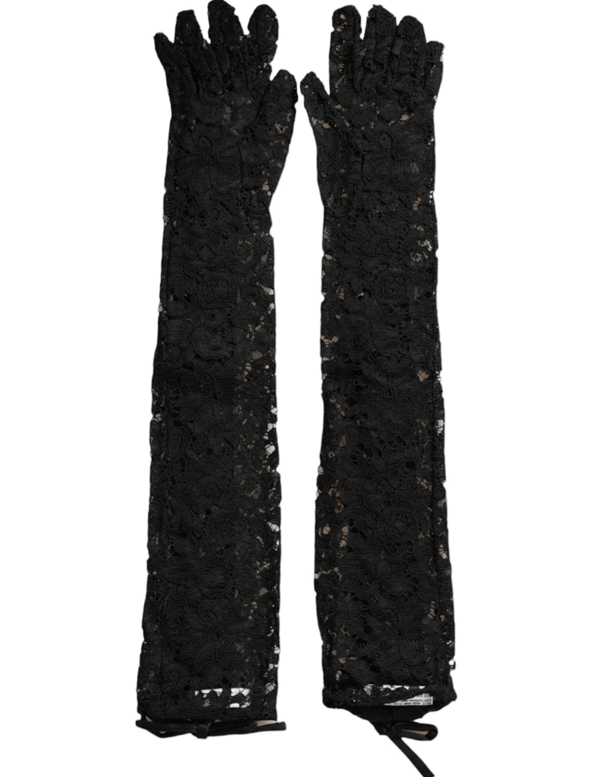 Dolce & Gabbana – Schwarze, ellenbogenlange Handschuhe aus Taormina-Spitze