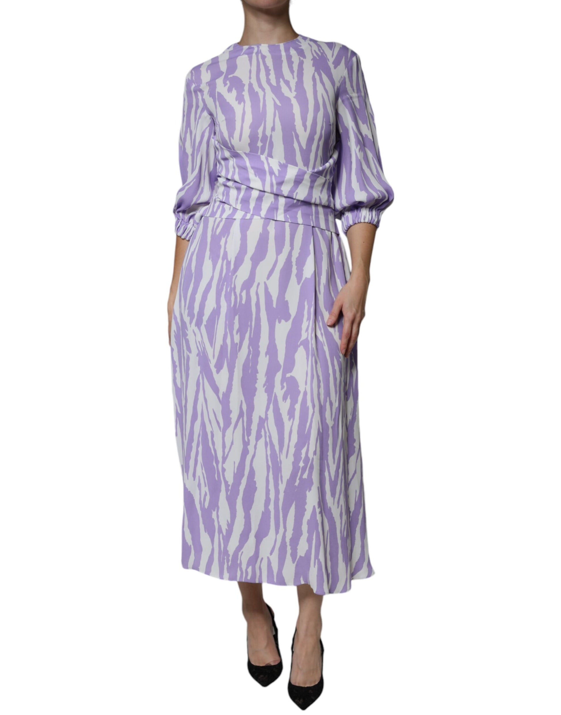 MSGM – Maxikleid aus Viskose mit kurzen Ärmeln, weiß/lila