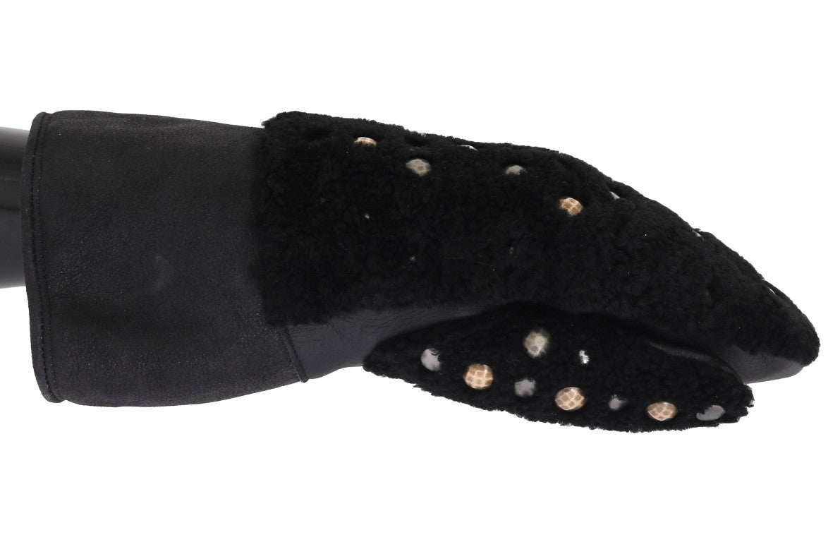 Dolce & Gabbana Schwarze Lederhandschuhe mit Lammfellbesatz und Nieten