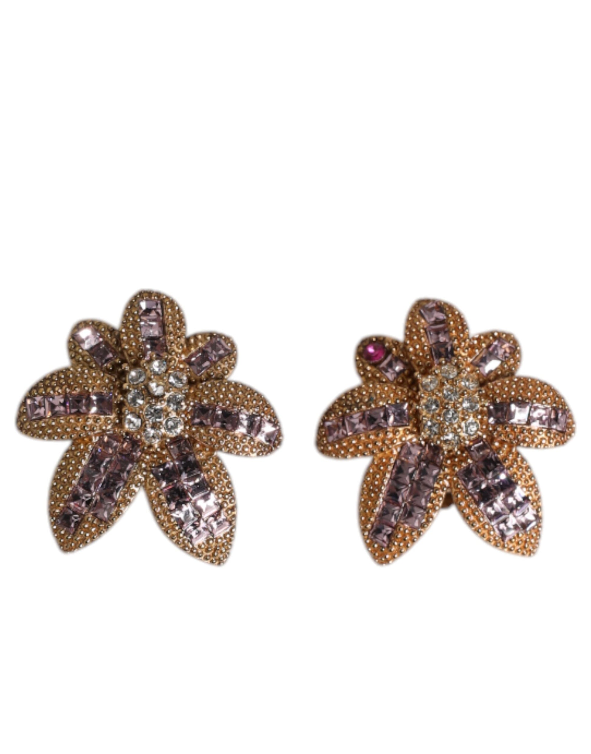 Dolce & Gabbana – Ohrclips aus goldenem Messing mit violetten, blumenförmigen Kristallen