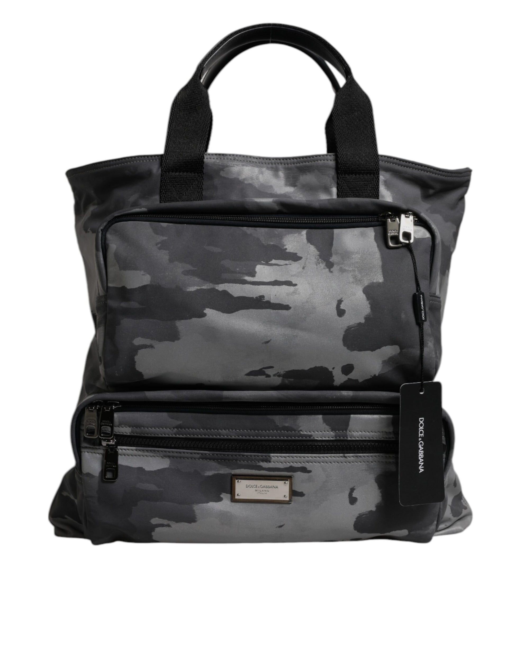 Dolce & Gabbana – Tragetasche aus Baumwolle mit mehreren Fächern in Grau mit Camouflage-Muster