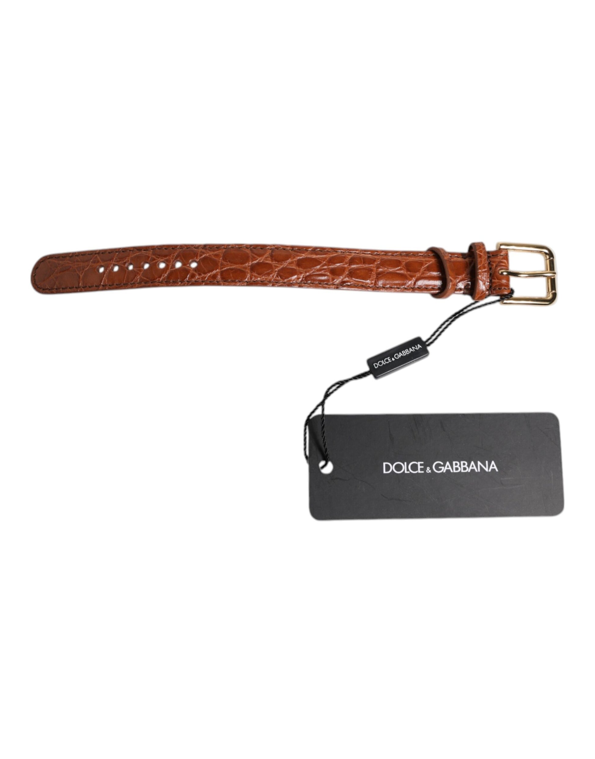 Dolce & Gabbana Armband aus strukturiertem Leder in Braun mit goldener Metallschnalle