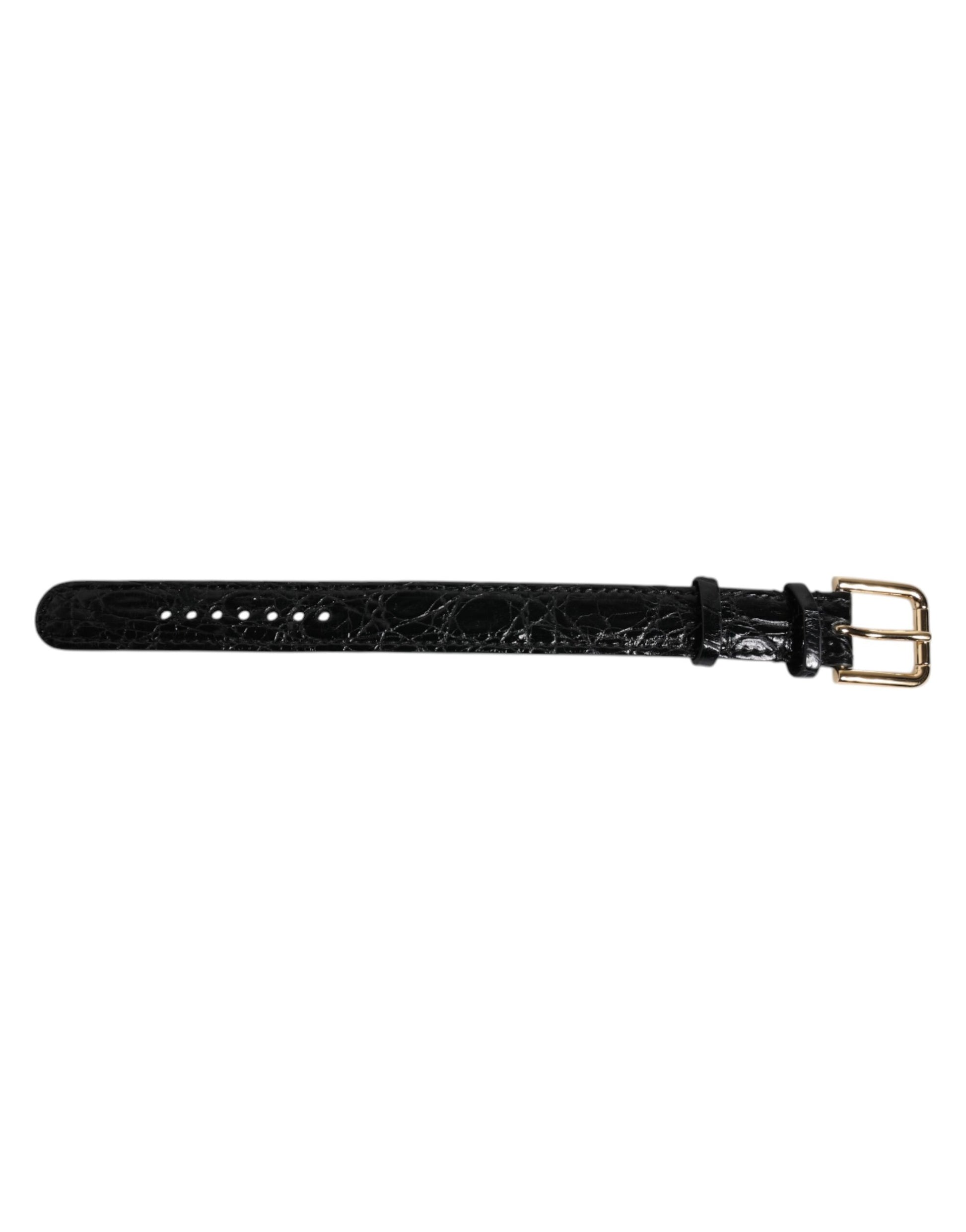Dolce & Gabbana Armband aus schwarzem exotischem Leder mit goldfarbener Metallschnalle