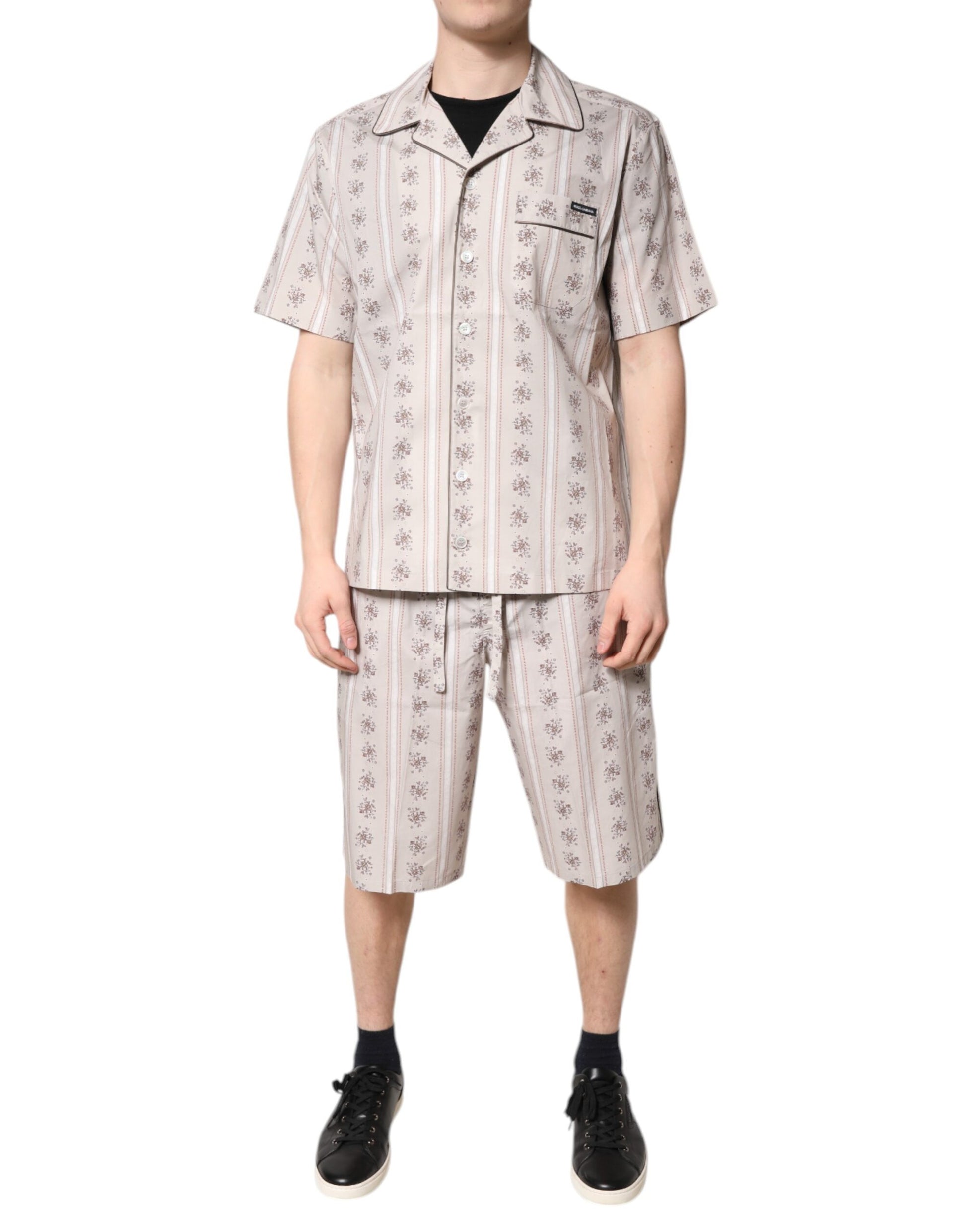 Dolce & Gabbana Beige Herren-Pyjama-Set aus Baumwolle mit Blumendruck