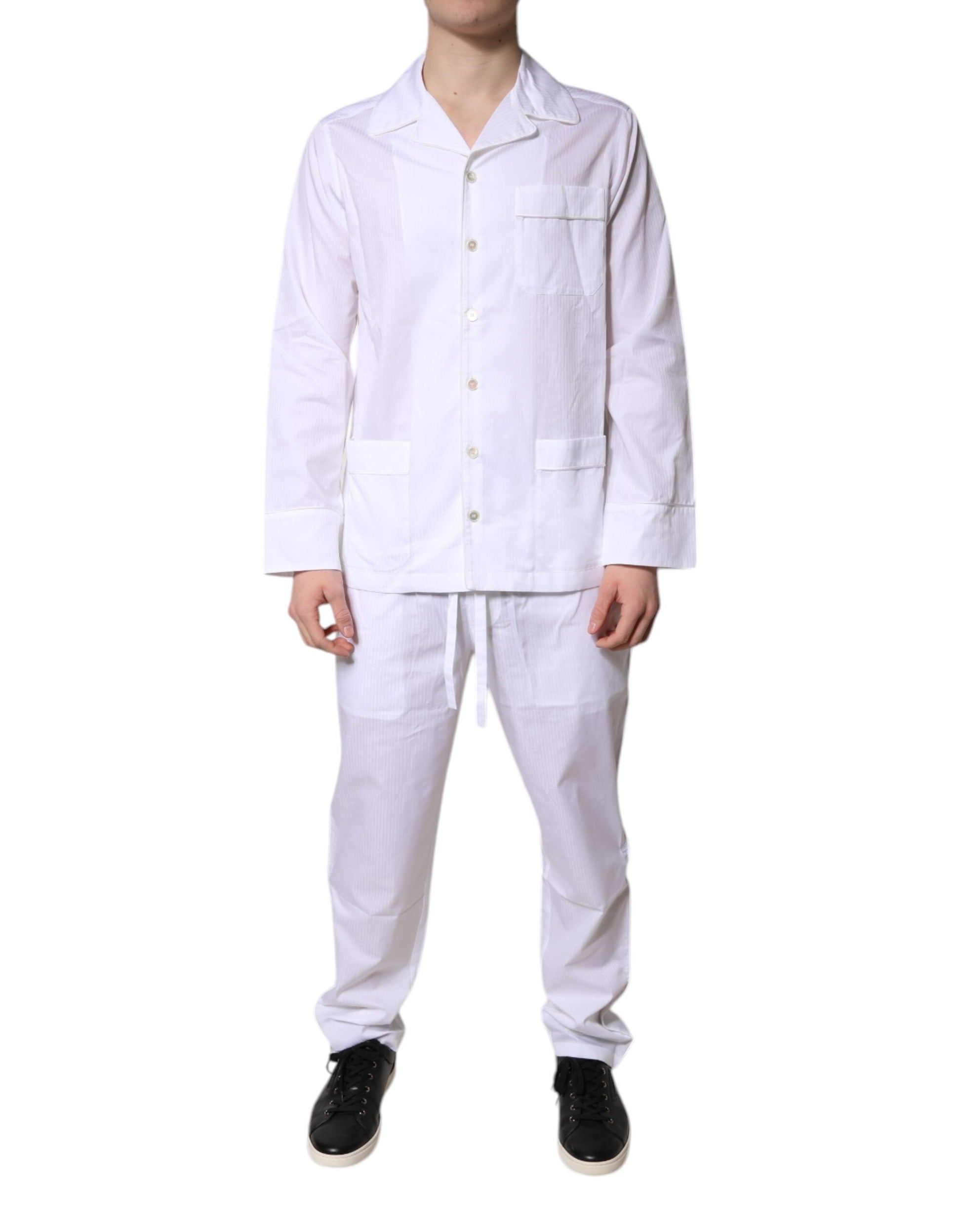 Dolce & Gabbana Pyjama-Set aus weißer Baumwolle mit Hemd und Hose