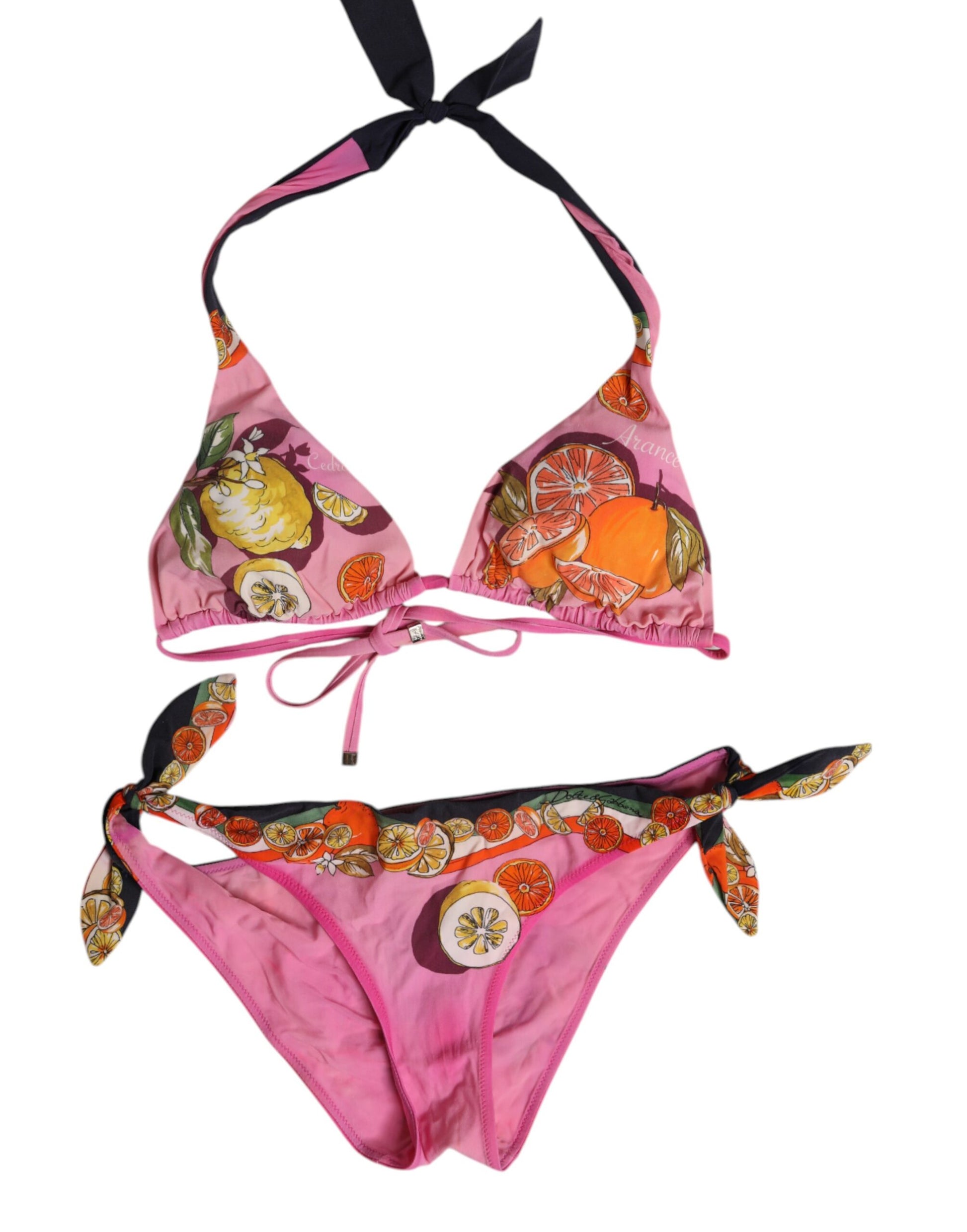 Dolce & Gabbana – Rosa bedruckter Badeanzug, 2-teilig, Oberteil und Unterteil