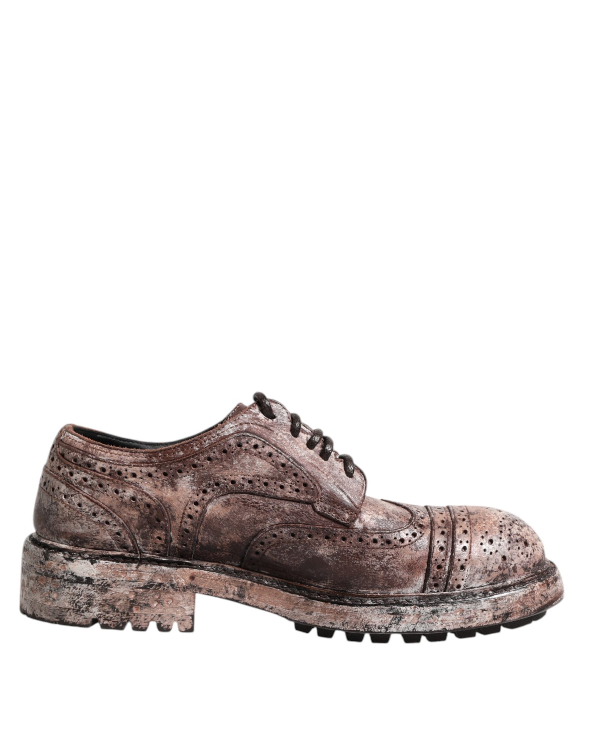 Dolce & Gabbana – Brogue-Schnürschuhe aus braunem Leder im Used-Look