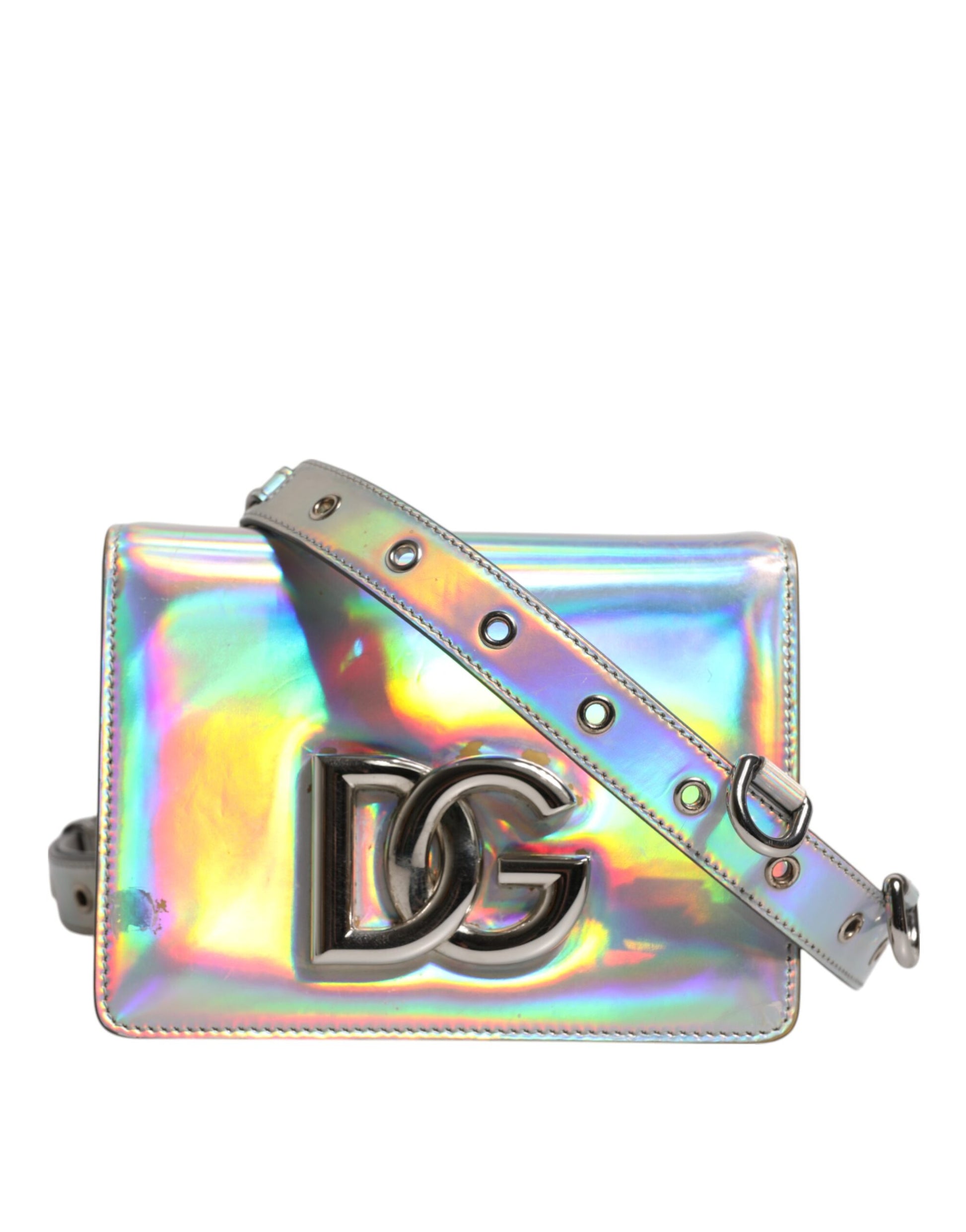 Dolce & Gabbana – Holografische Umhängetasche in Metallic-Silber