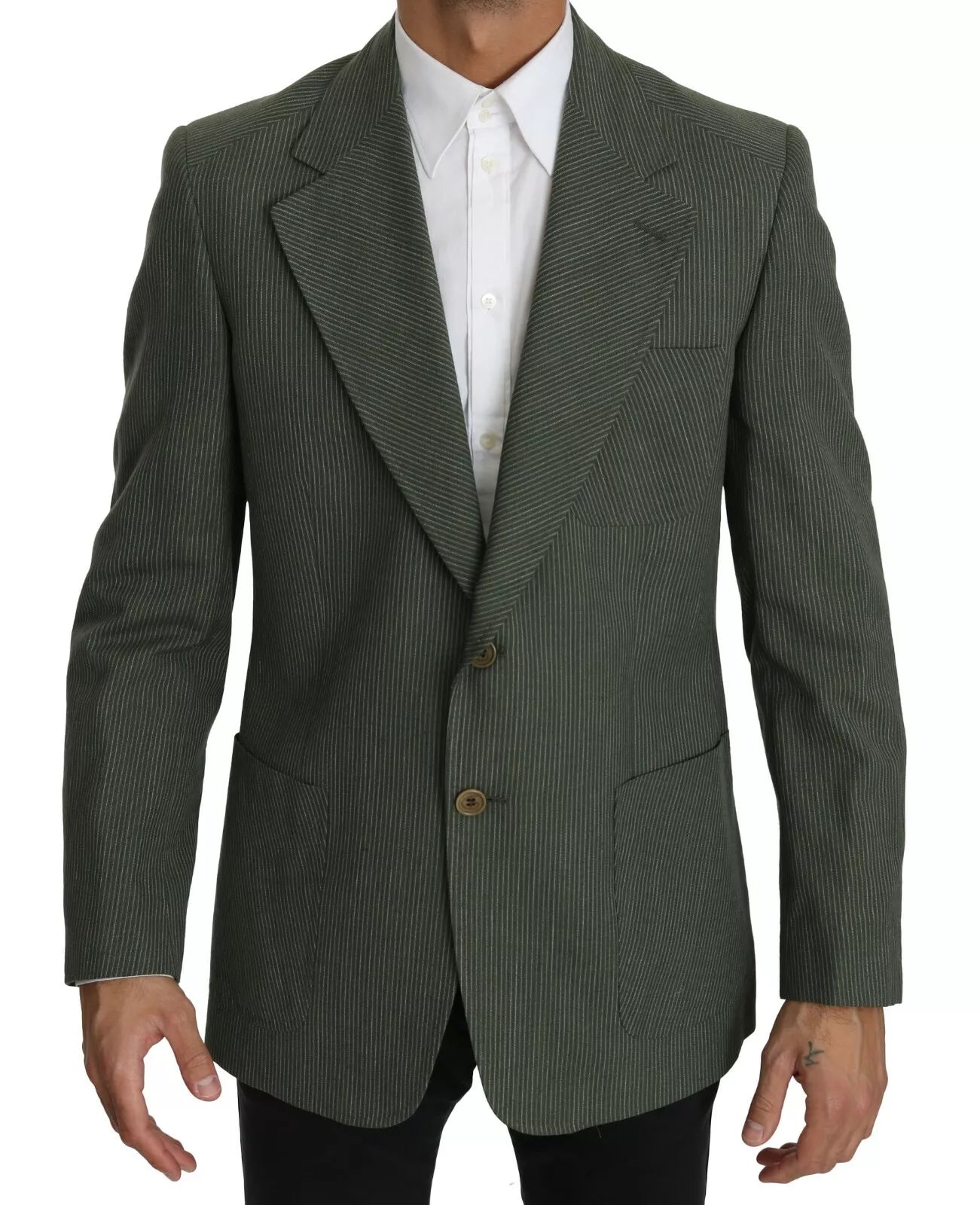 Romeo Gigli – Grüner Leinenblazer, einteilig, einreihige Jacke