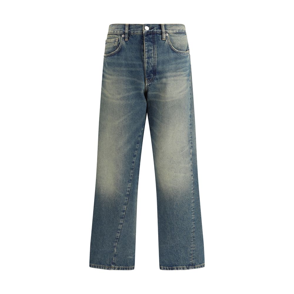 Jeans mit weitem, verdrehtem Saum und Sonnenblumen-Print