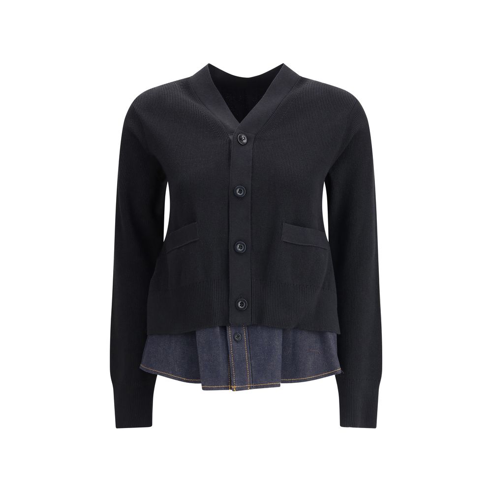 Sacai Cardigan mit Denim-Einsatz