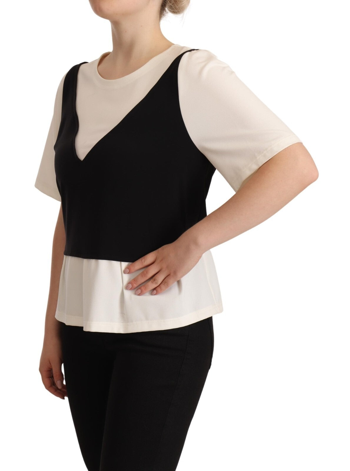 Haut Blouse Manches Courtes Polyester Noir Blanc Boutique Moschino