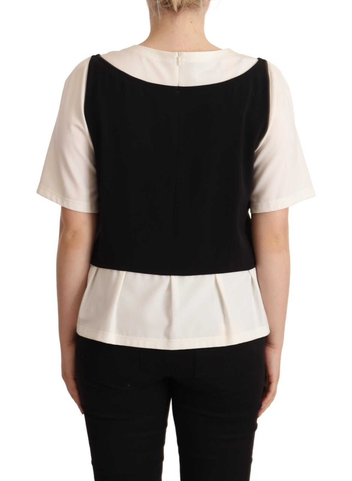 Haut Blouse Manches Courtes Polyester Noir Blanc Boutique Moschino