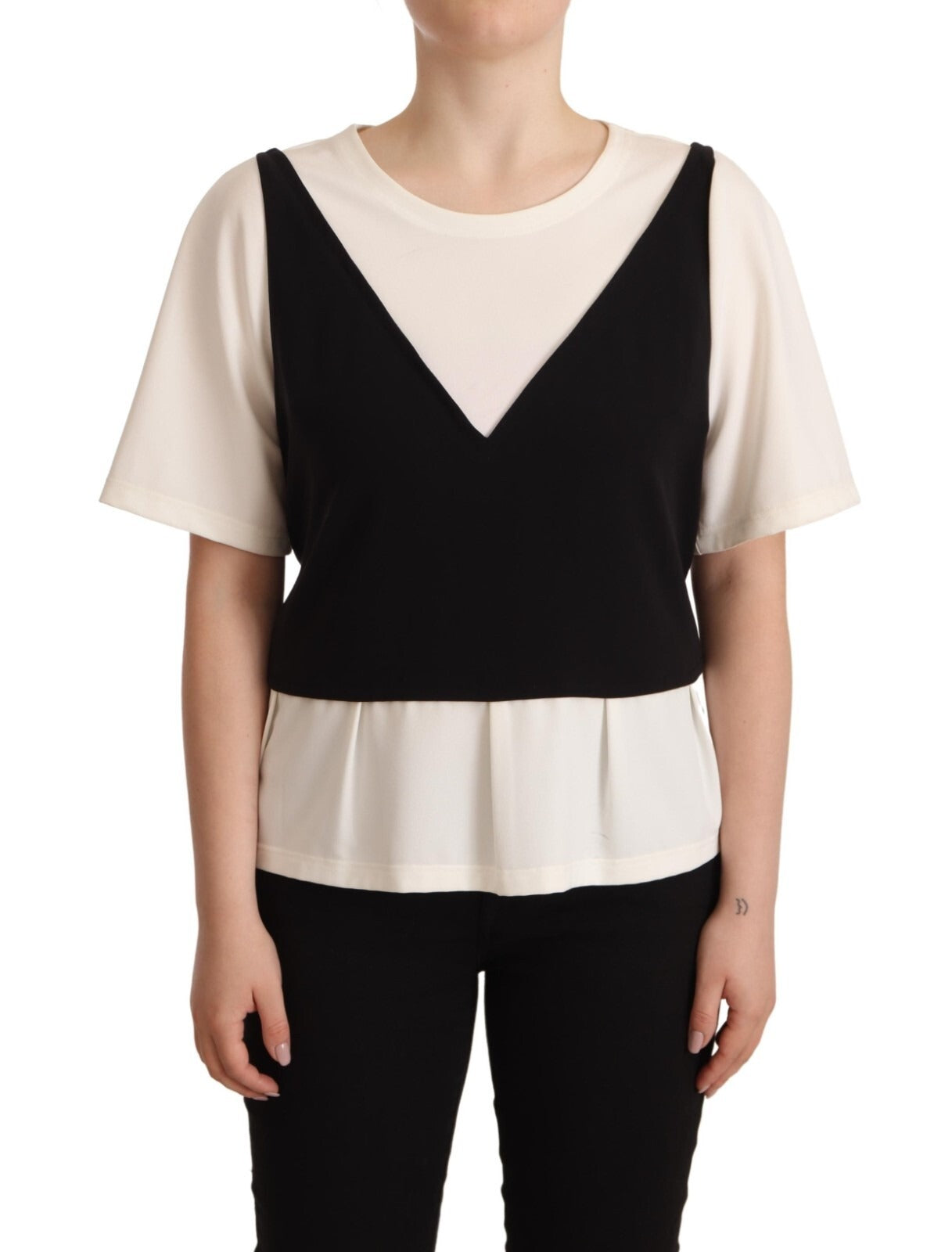 Haut Blouse Manches Courtes Polyester Noir Blanc Boutique Moschino