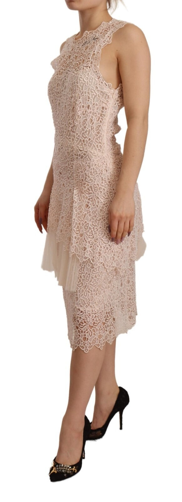 Robe midi sans manches en viscose beige à étages Ermanno Scervino