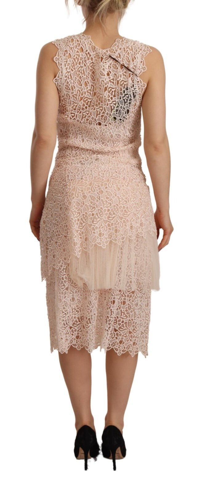 Robe midi sans manches en viscose beige à étages Ermanno Scervino
