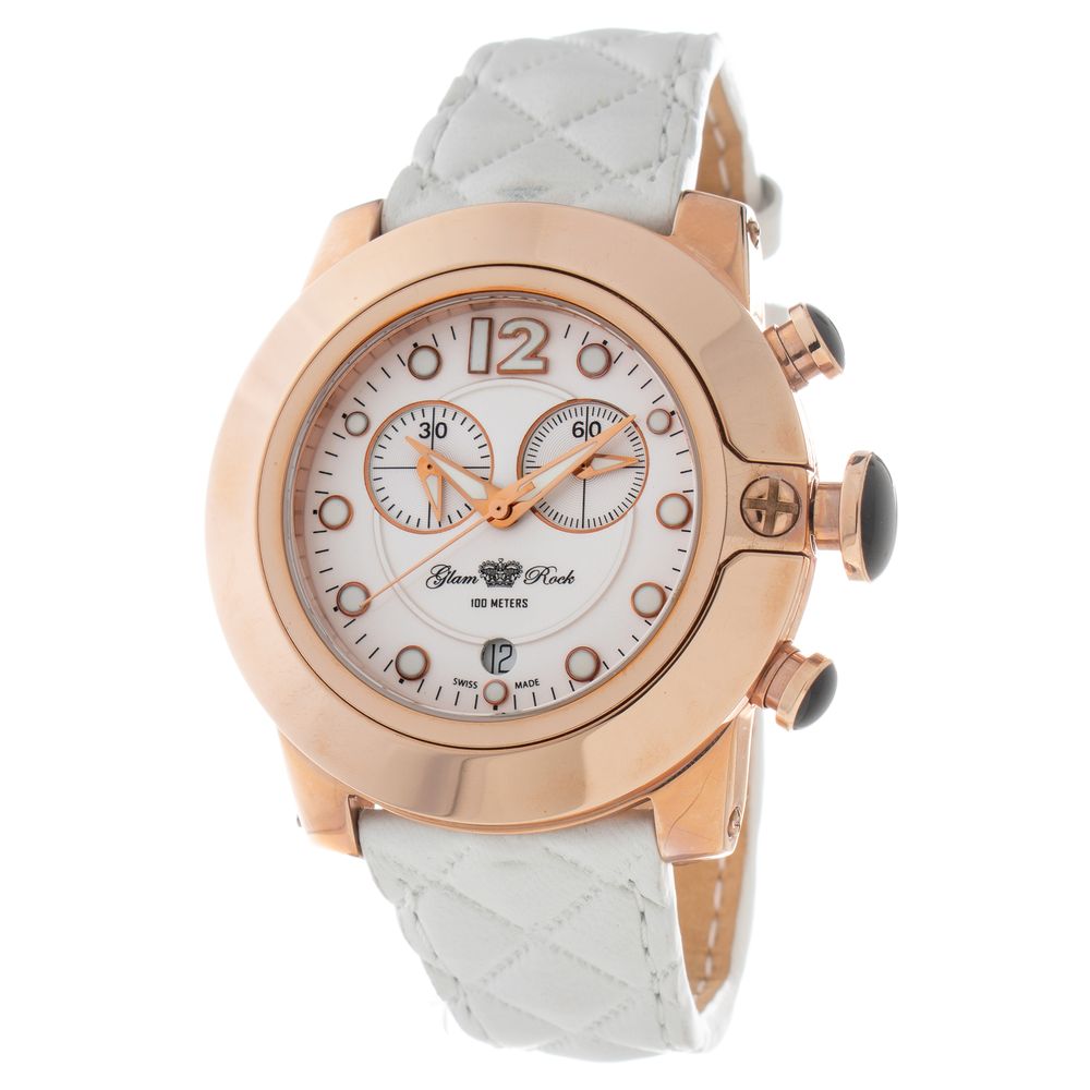GLAM ROCK White Leather Dress Watch
