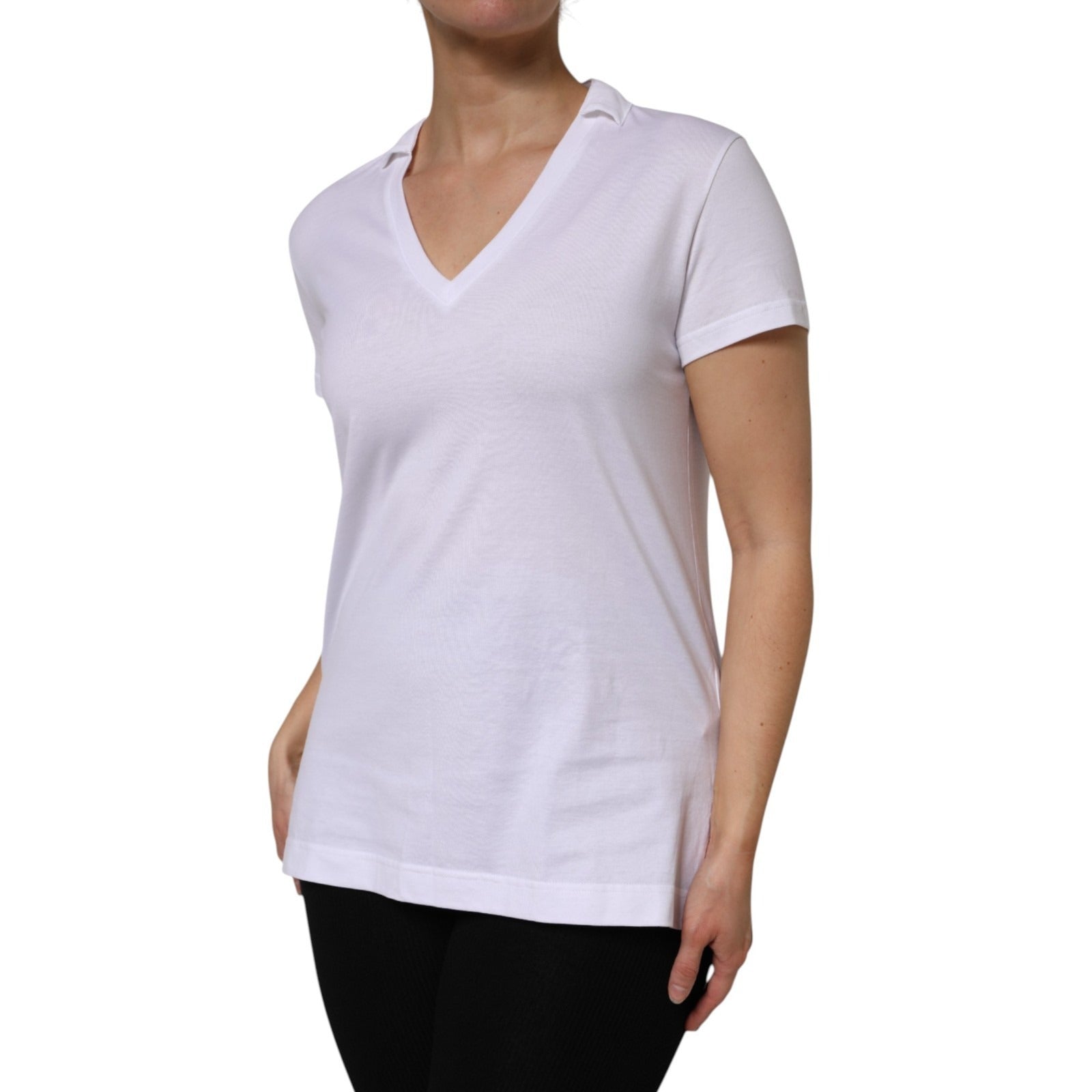 T-shirt Dolce & Gabbana en coton blanc à col en V et manches courtes