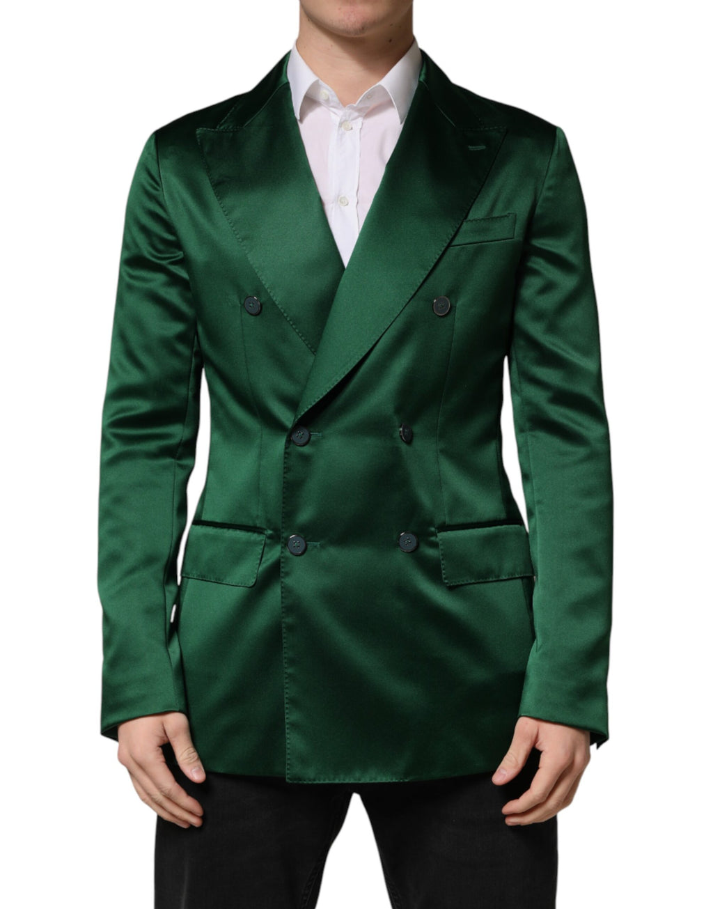 Dolce & Gabbana Grüner Satin-Zweireiher Blazer