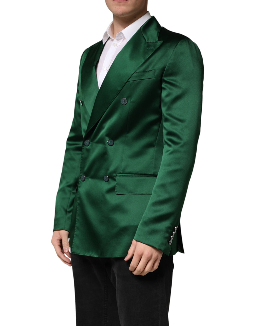 Veste blazer croisée en satin vert Dolce & Gabbana