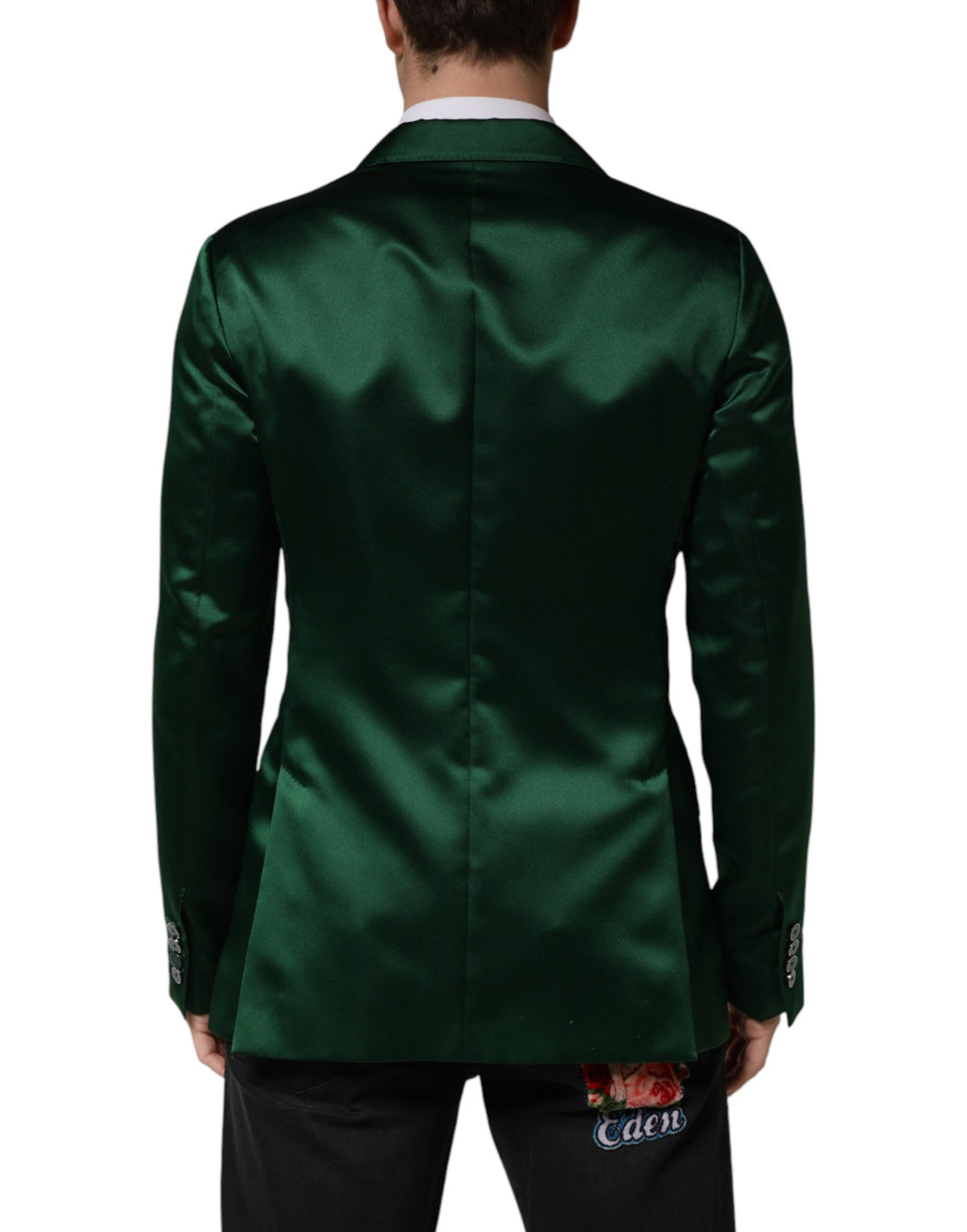 Veste blazer croisée en satin vert Dolce & Gabbana
