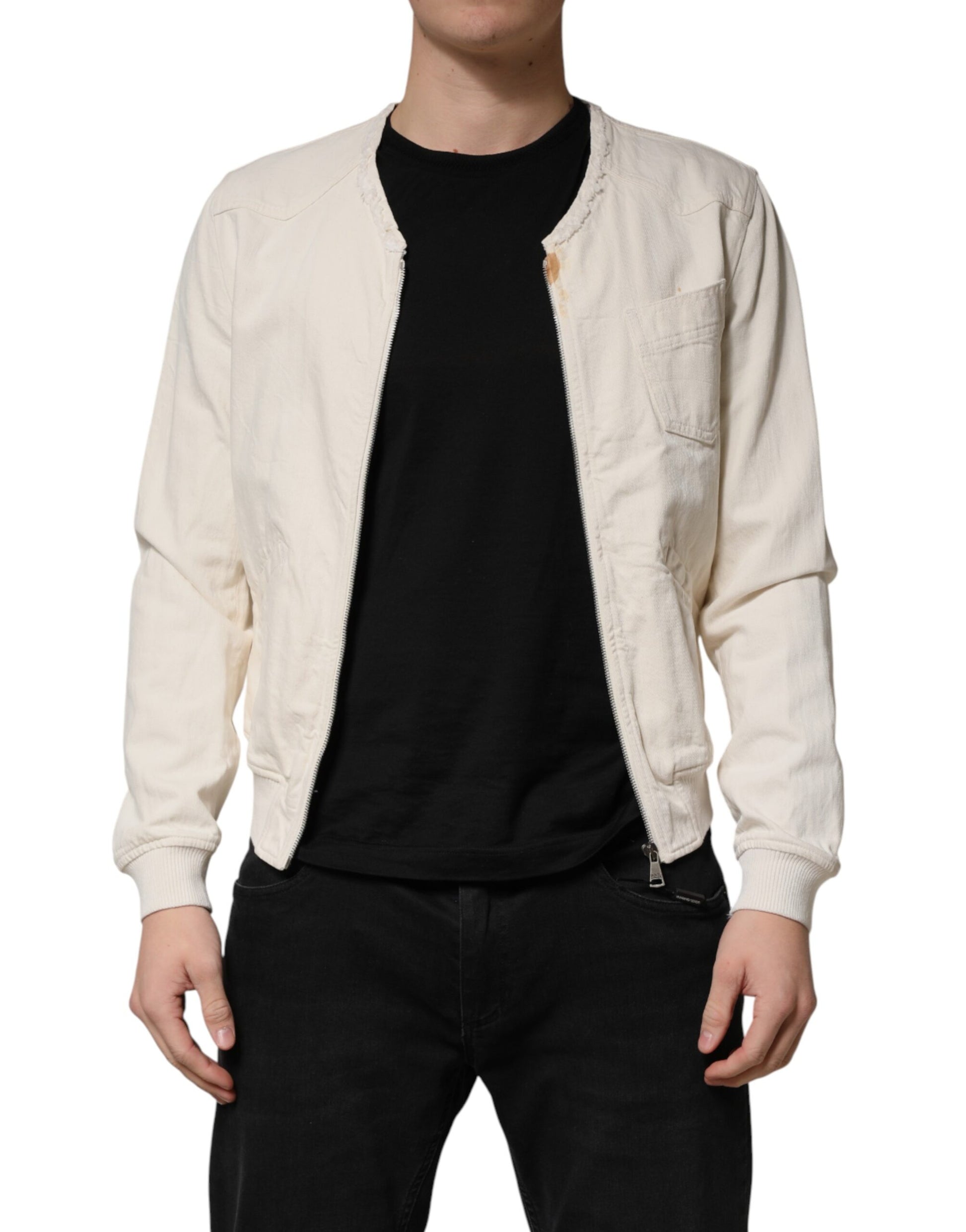 Blouson en jean Dolce & Gabbana en coton écru, entièrement zippé, pour homme