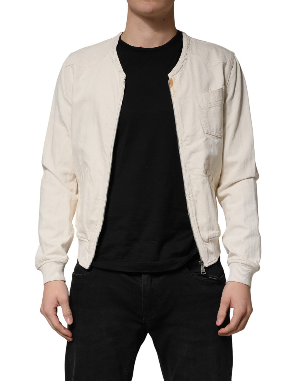Blouson en jean Dolce & Gabbana en coton écru, entièrement zippé, pour homme
