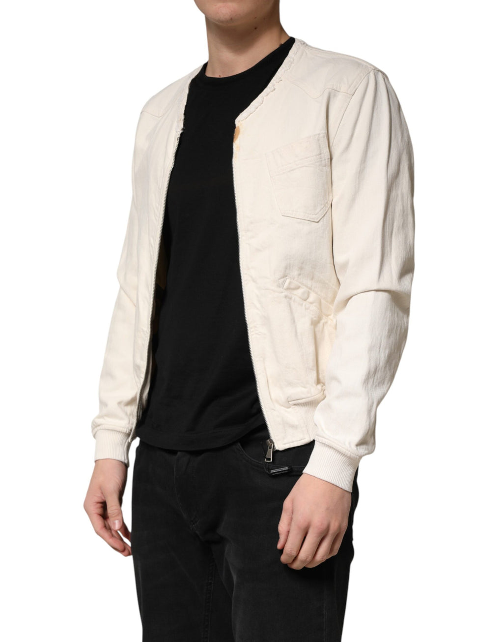 Blouson en jean Dolce & Gabbana en coton écru, entièrement zippé, pour homme