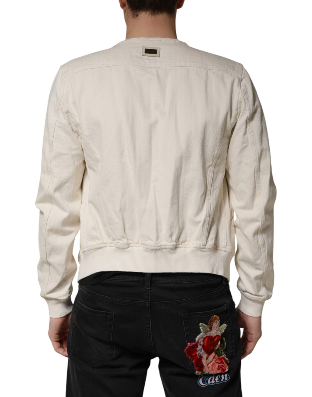 Blouson homme Dolce & Gabbana en denim de coton blanc cassé à zip intégral
