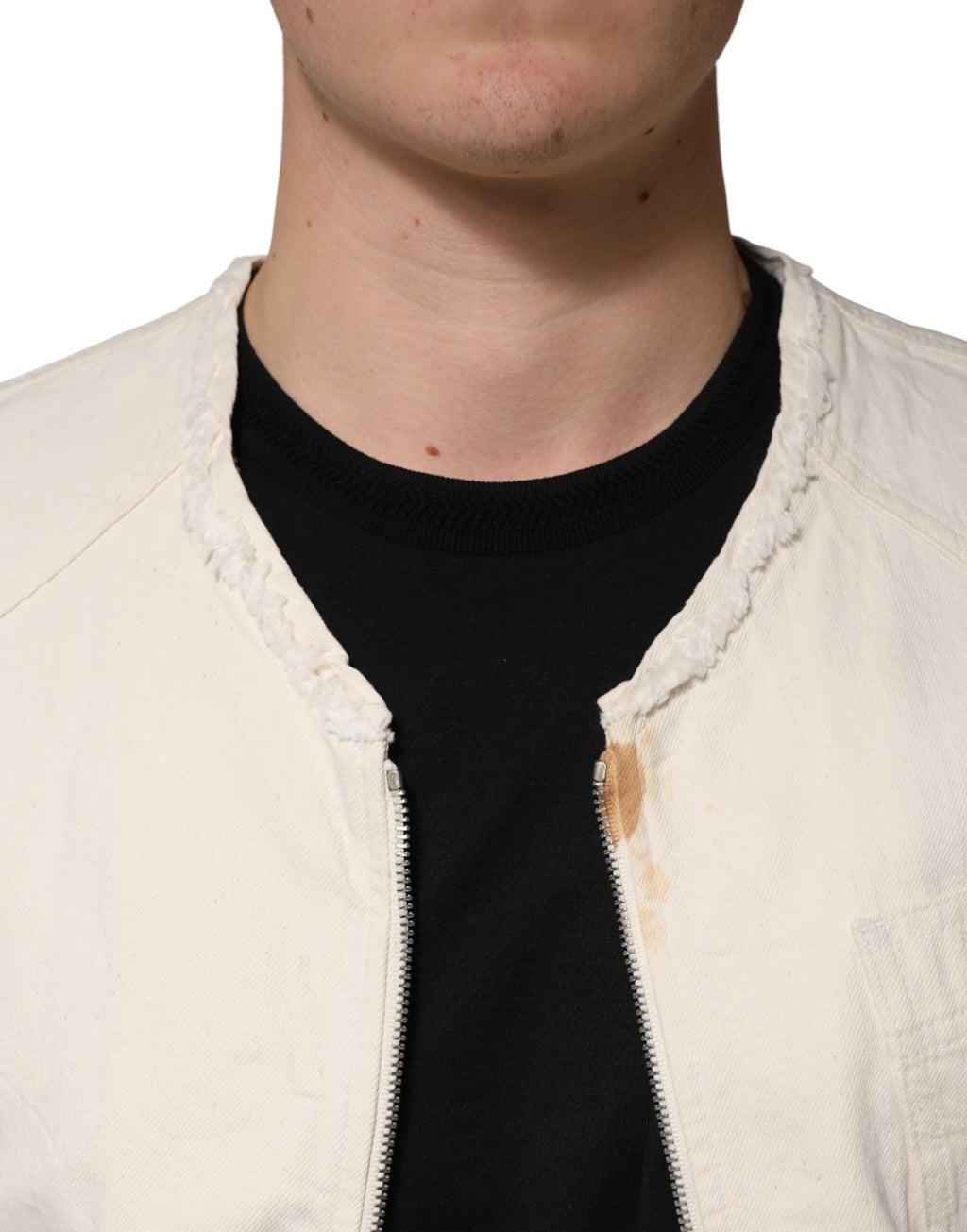 Blouson en jean Dolce & Gabbana en coton écru, entièrement zippé, pour homme