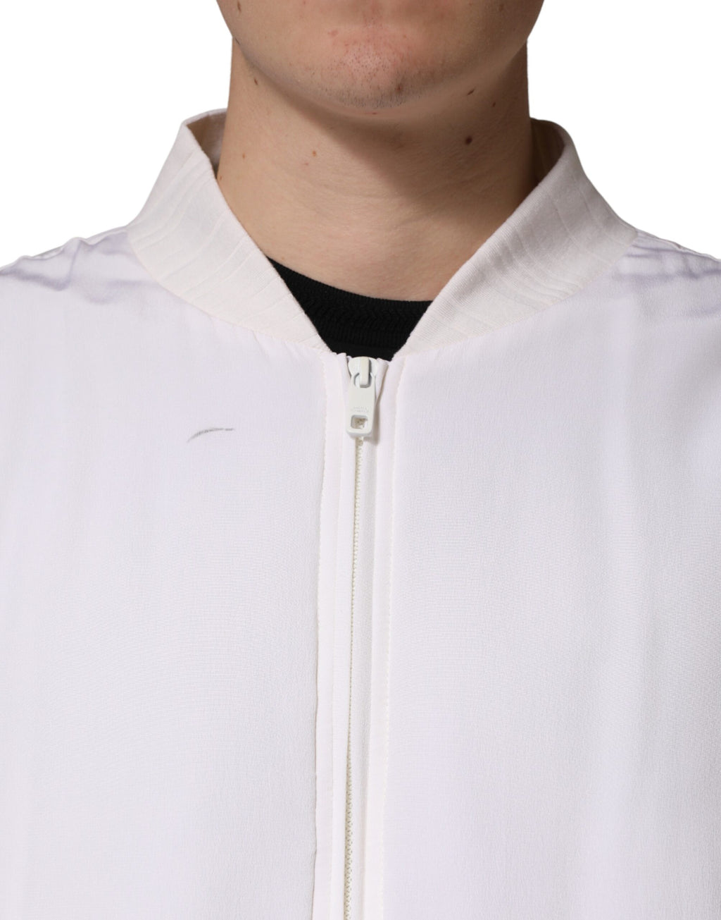 Blouson aviateur Dolce & Gabbana en soie blanche avec fermeture éclair intégrale