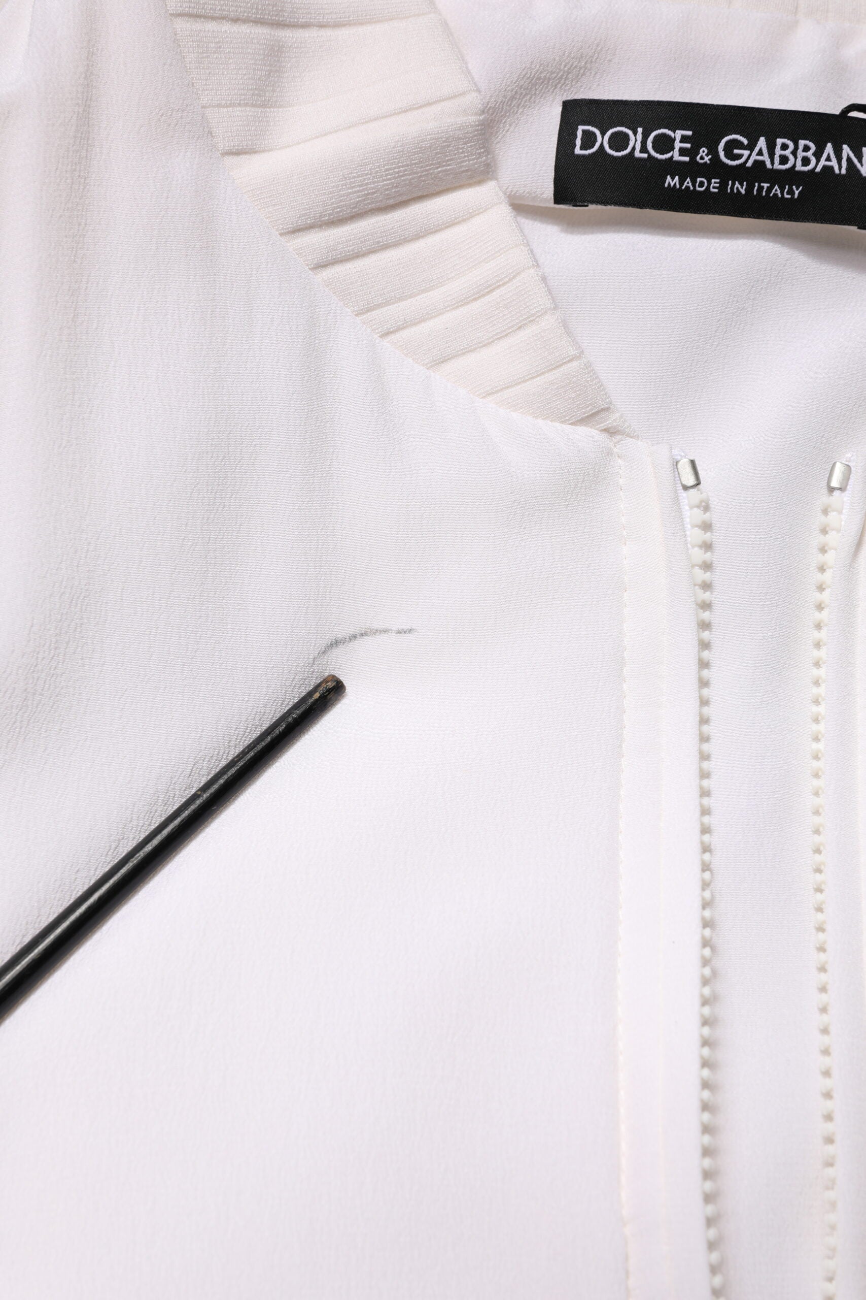 Blouson aviateur Dolce & Gabbana en soie blanche avec fermeture éclair intégrale