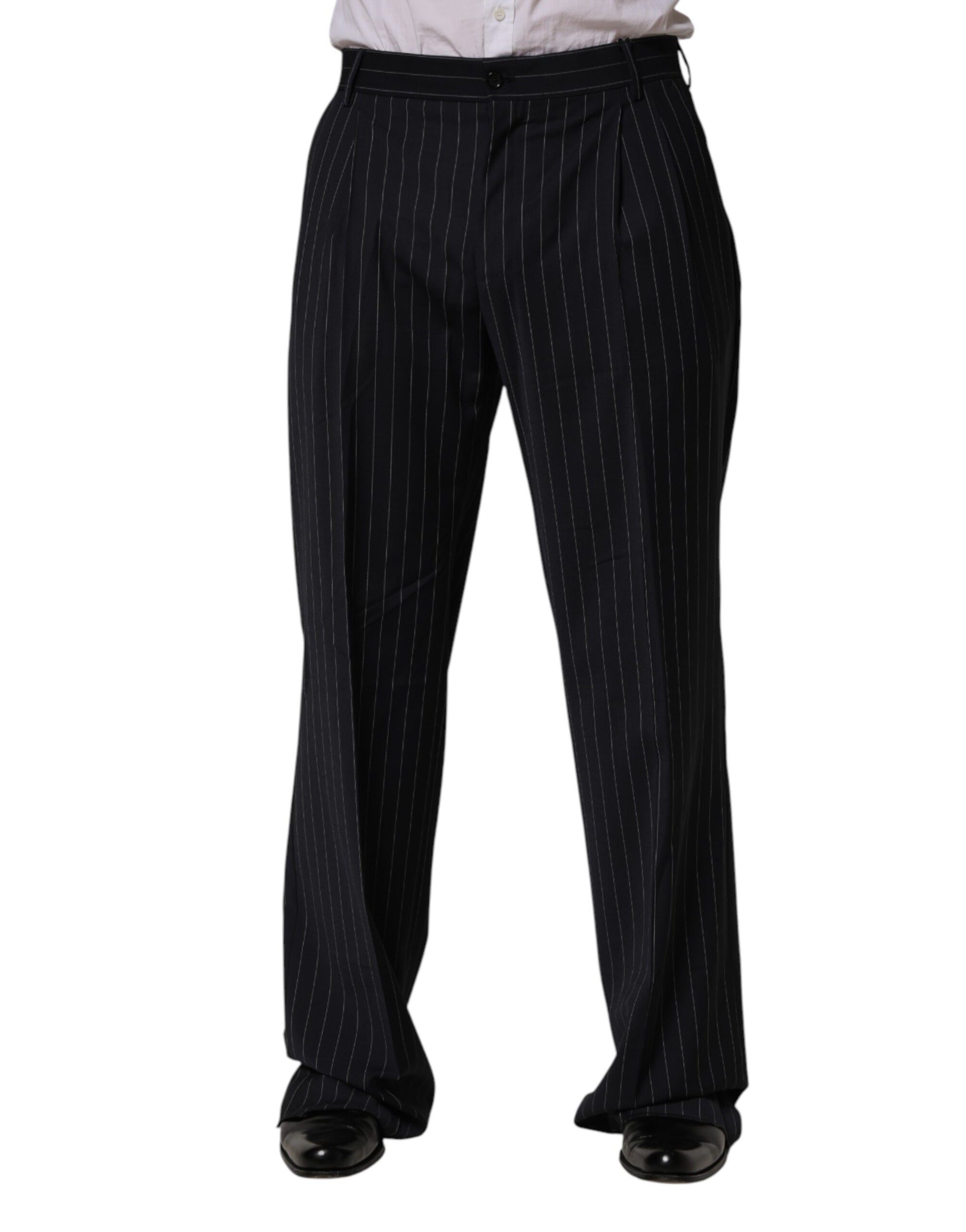 Pantalon habillé droit à rayures noires Dolce & Gabbana pour hommes