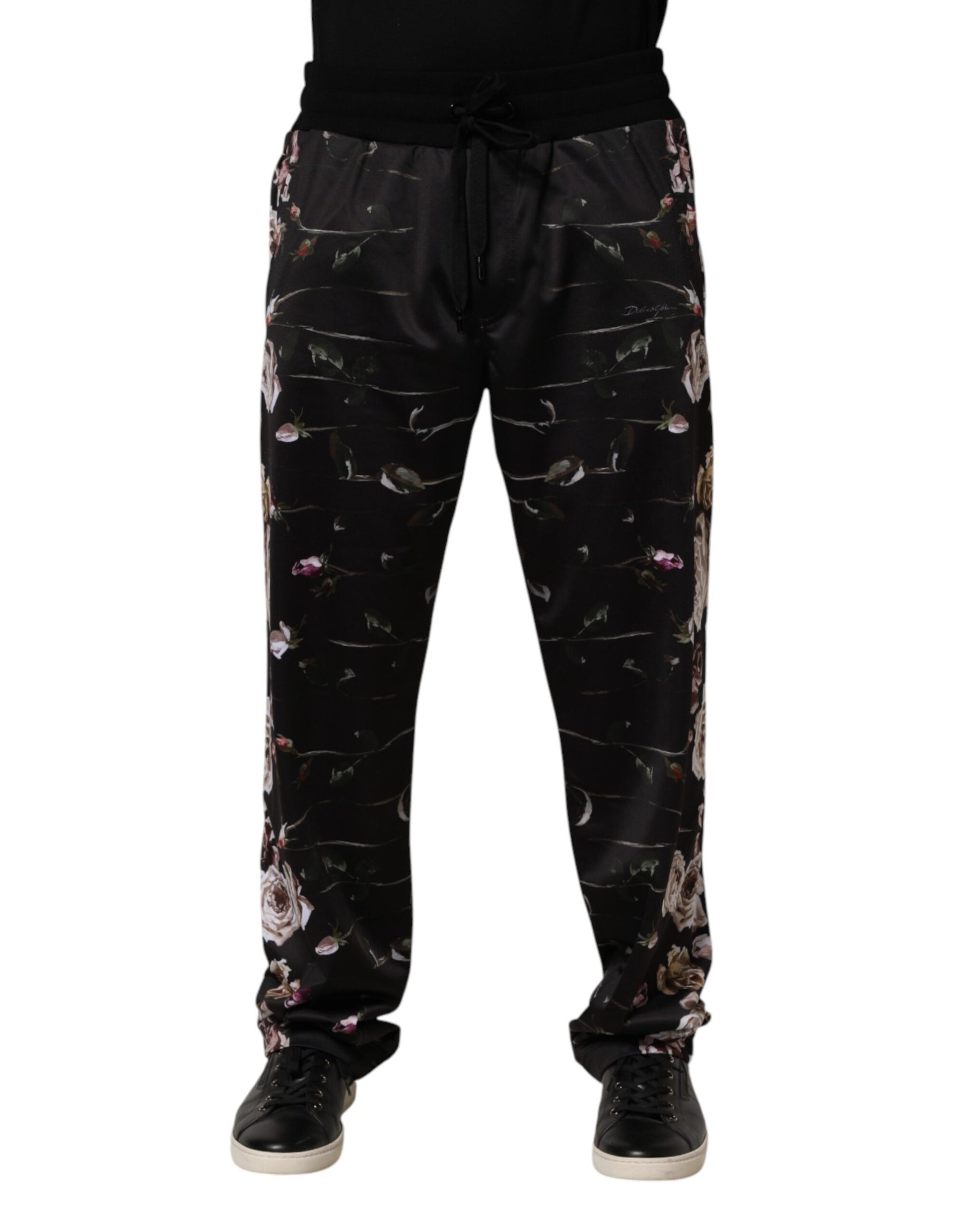 Pantalon chino droit fleuri noir Dolce & Gabbana