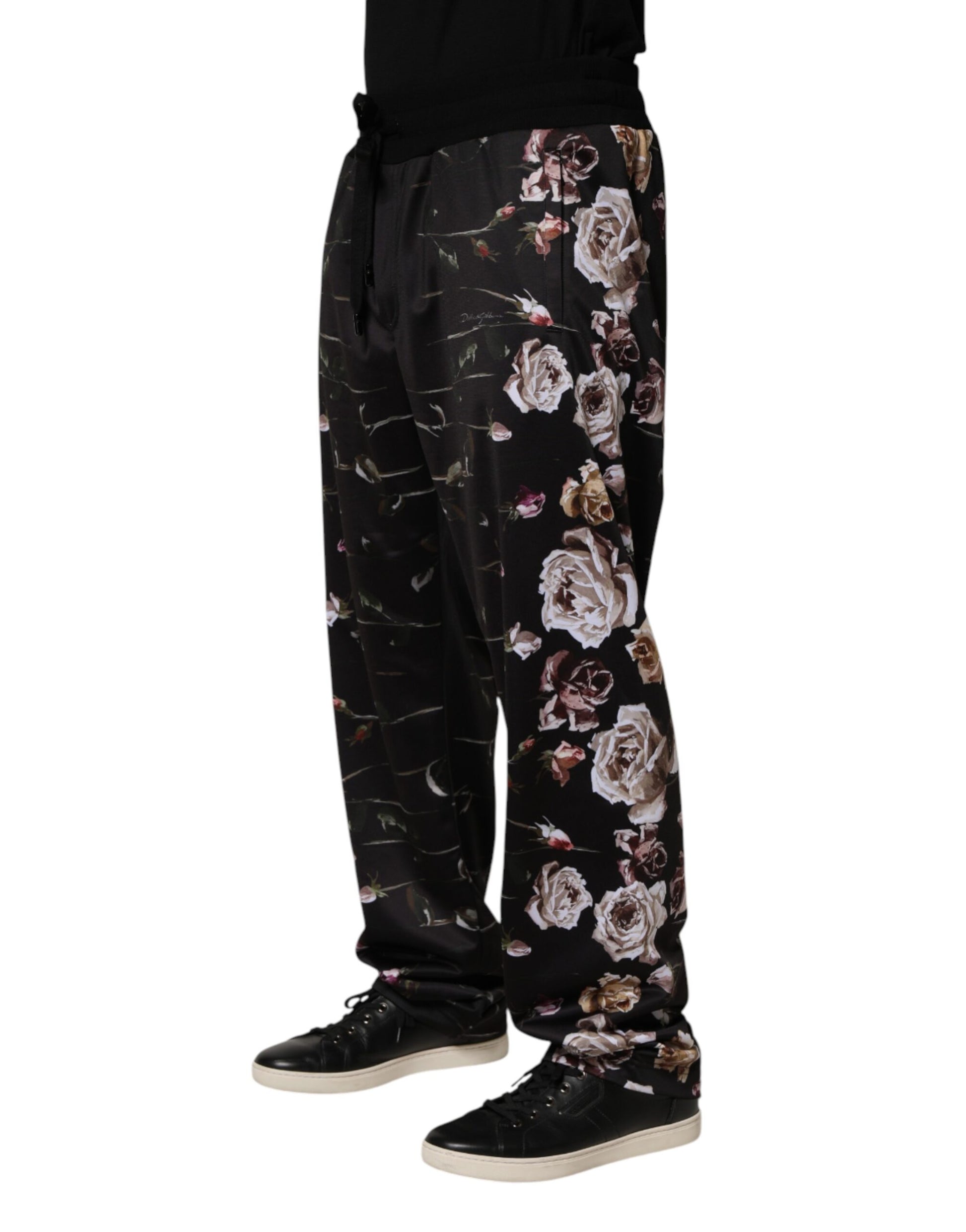 Pantalon chino droit fleuri noir Dolce & Gabbana