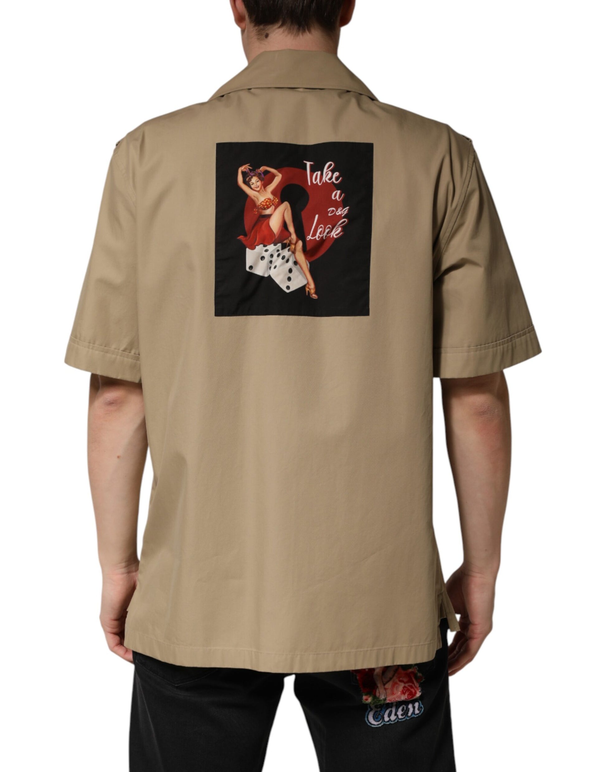 Chemise décontractée homme Dolce & Gabbana marron à manches courtes et motif Pin Up