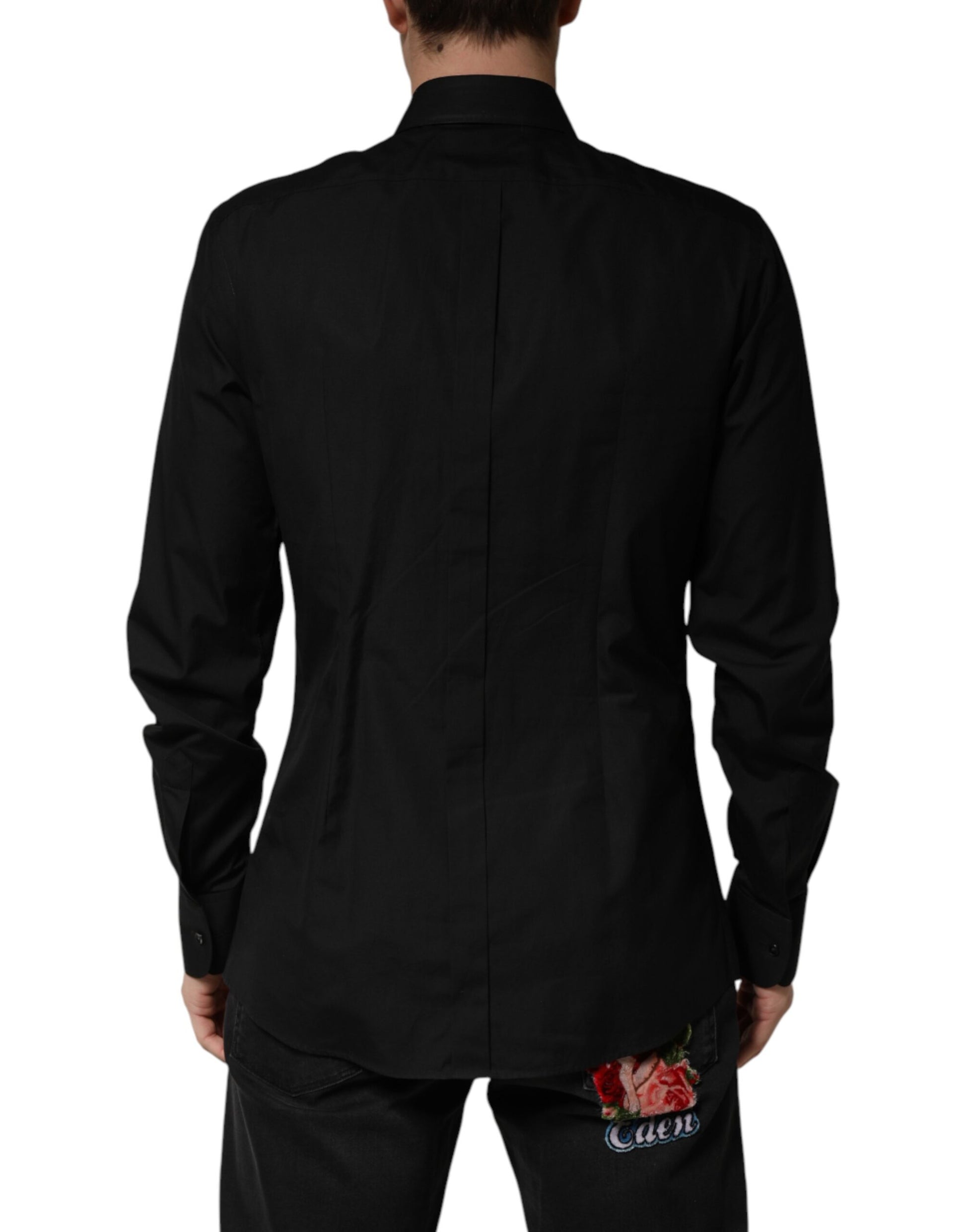 Chemise Habillée en Coton Noire avec Cristaux Dorés Dolce & Gabbana