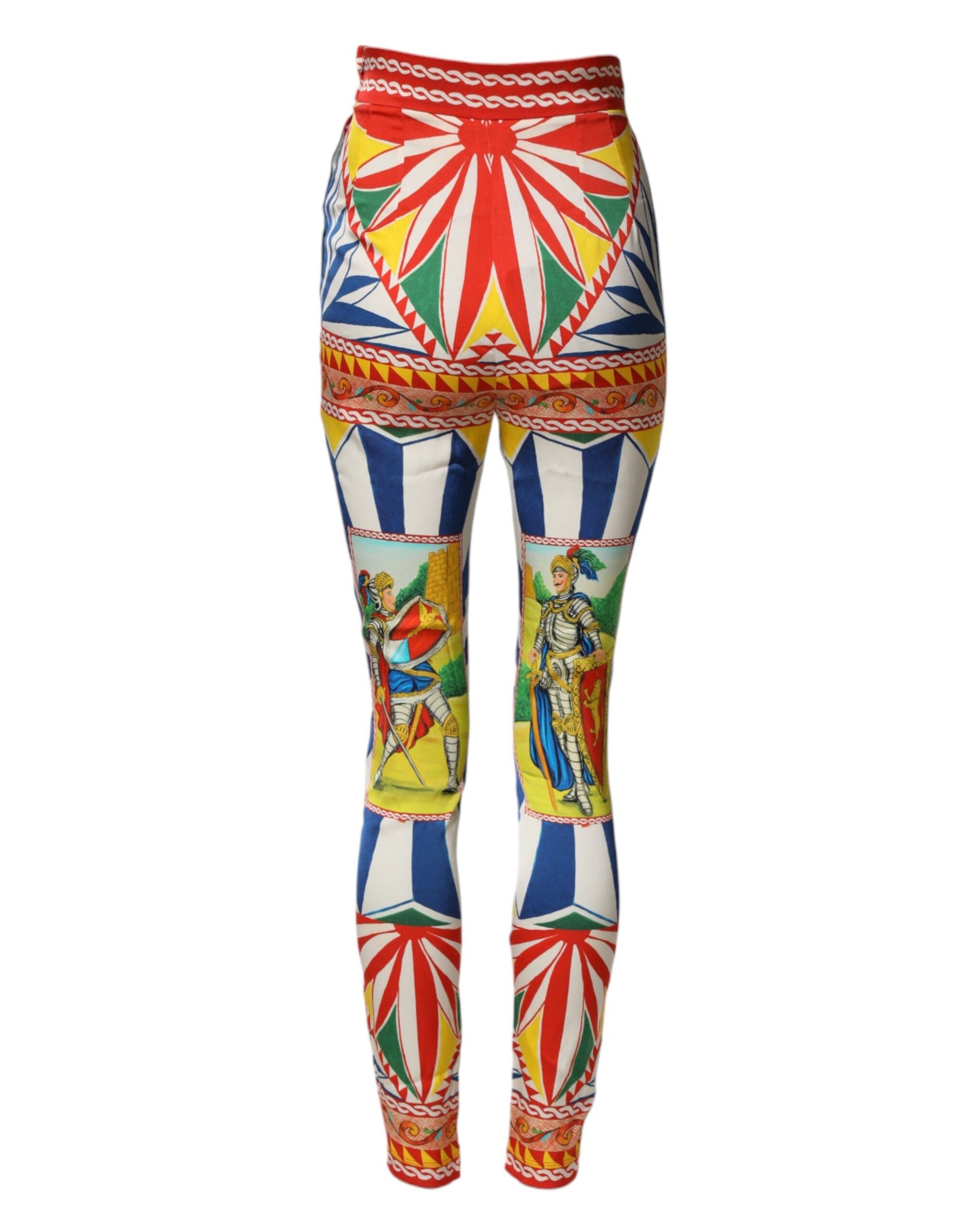 Pantalon Dolce & Gabbana multicolore en soie Carretto avec taille élastique