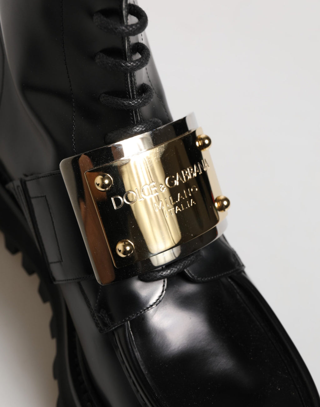 Bottes Dolce & Gabbana en Cuir Noir avec Plaque DG et Lacets