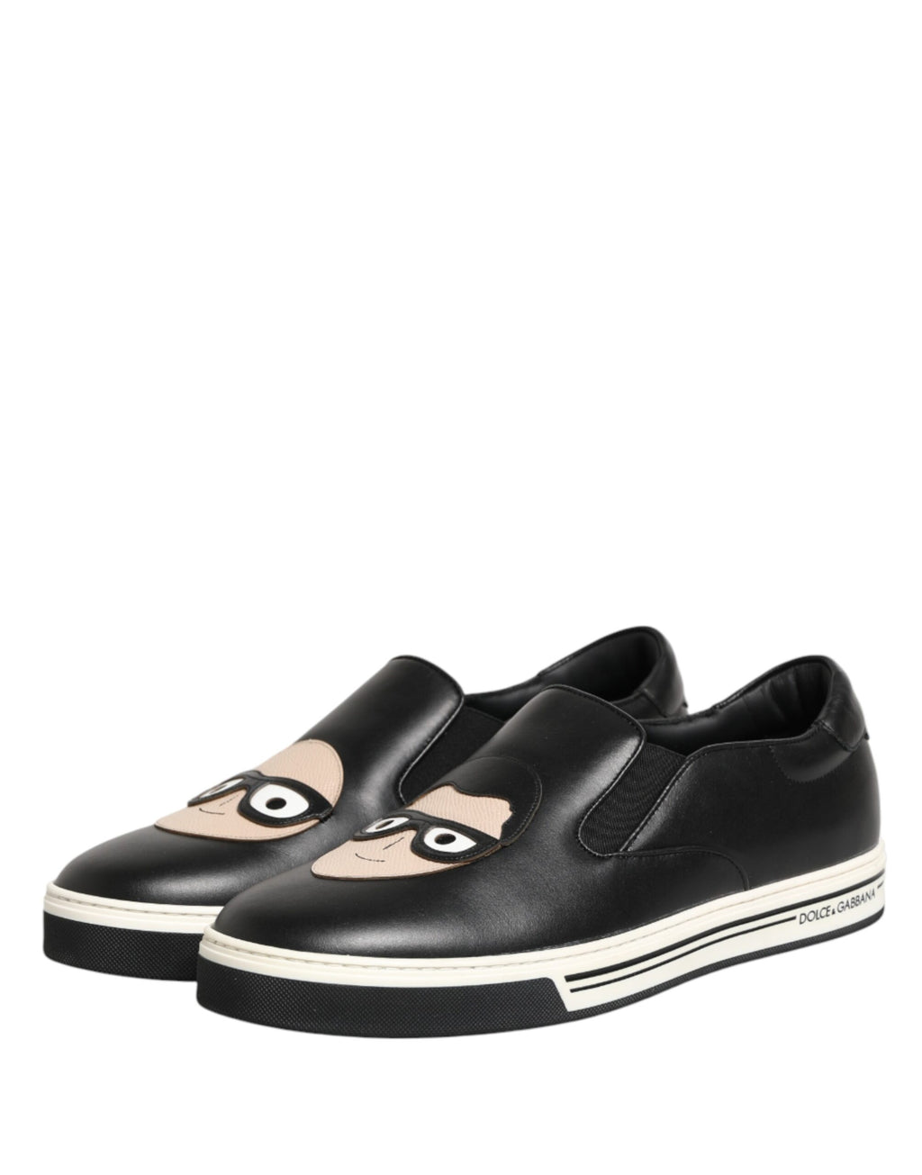 Baskets Dolce & Gabbana en Cuir Noir à Motifs Emblématiques